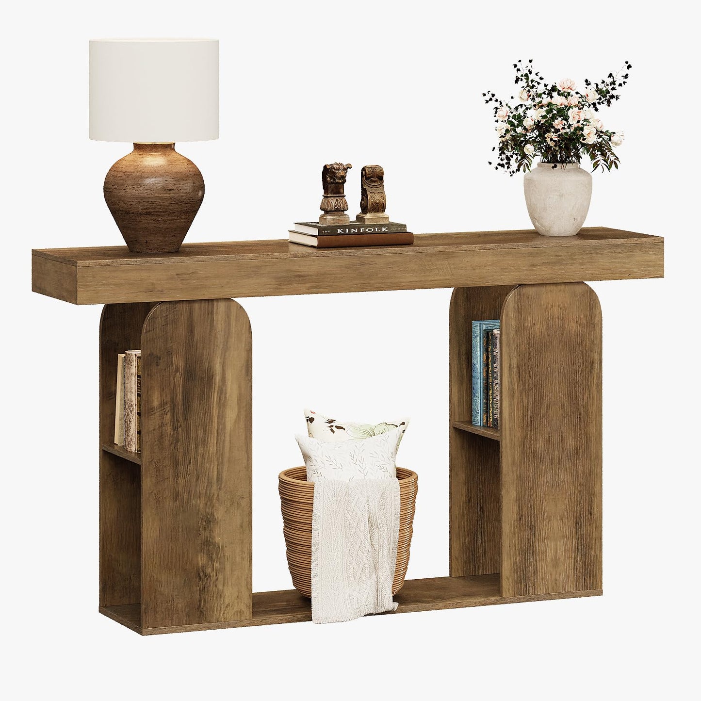 Tohomeor 54 Inch Long Console Table, Farmhouse Entryway Table Wood Narrow Sofa Table Behind Couch, Hallway Accent Table Furniture for Living Room, Foyer, Retro Brown