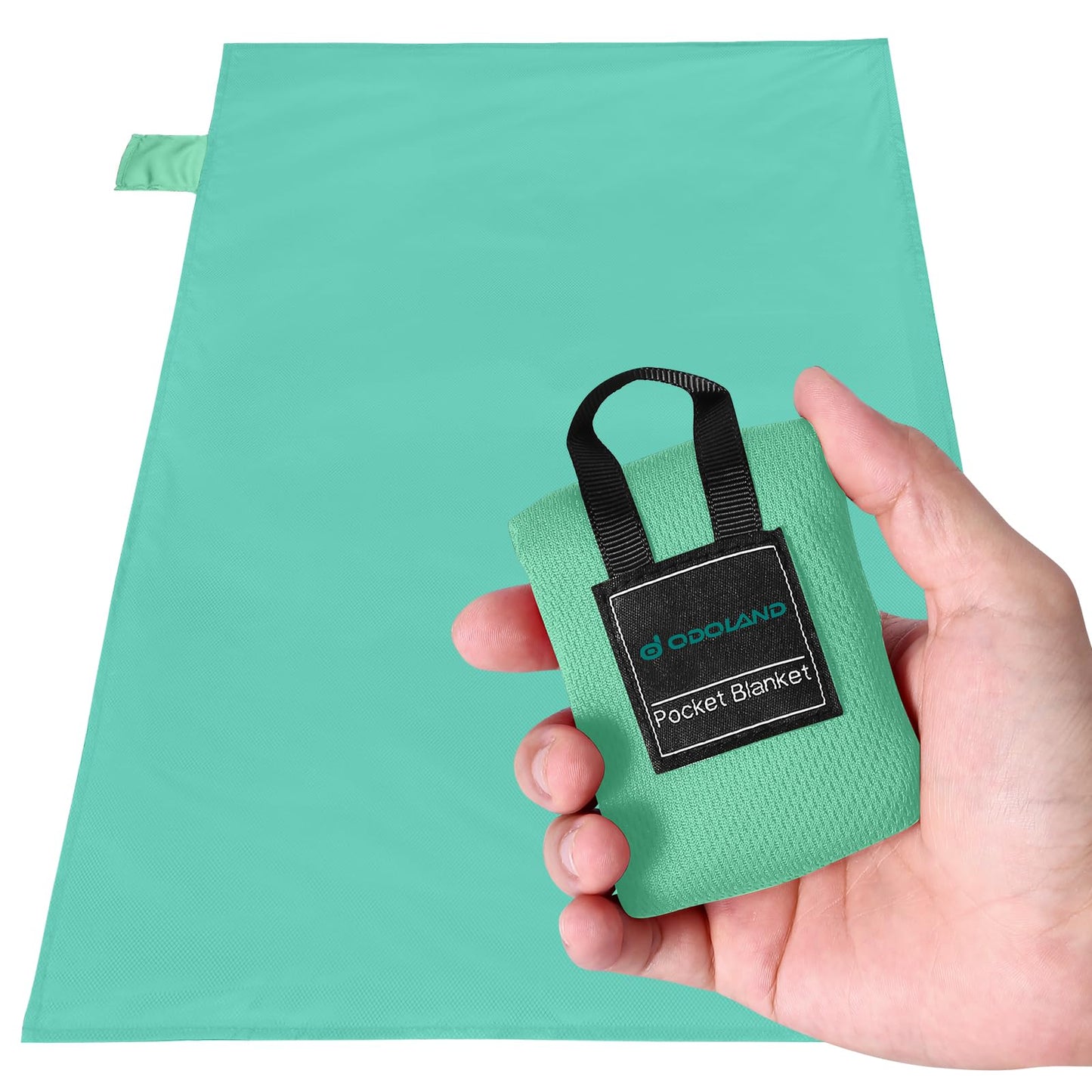 Odoland Beach Blanket Picnic Blanket, 43.3" x 27.5" SandProof Waterproof Outdoor Pocket Blanket with Portable Bag, Foldable Lightweight Sand Free Mat for 1 People Hiking, Camping, Travel, Light Green