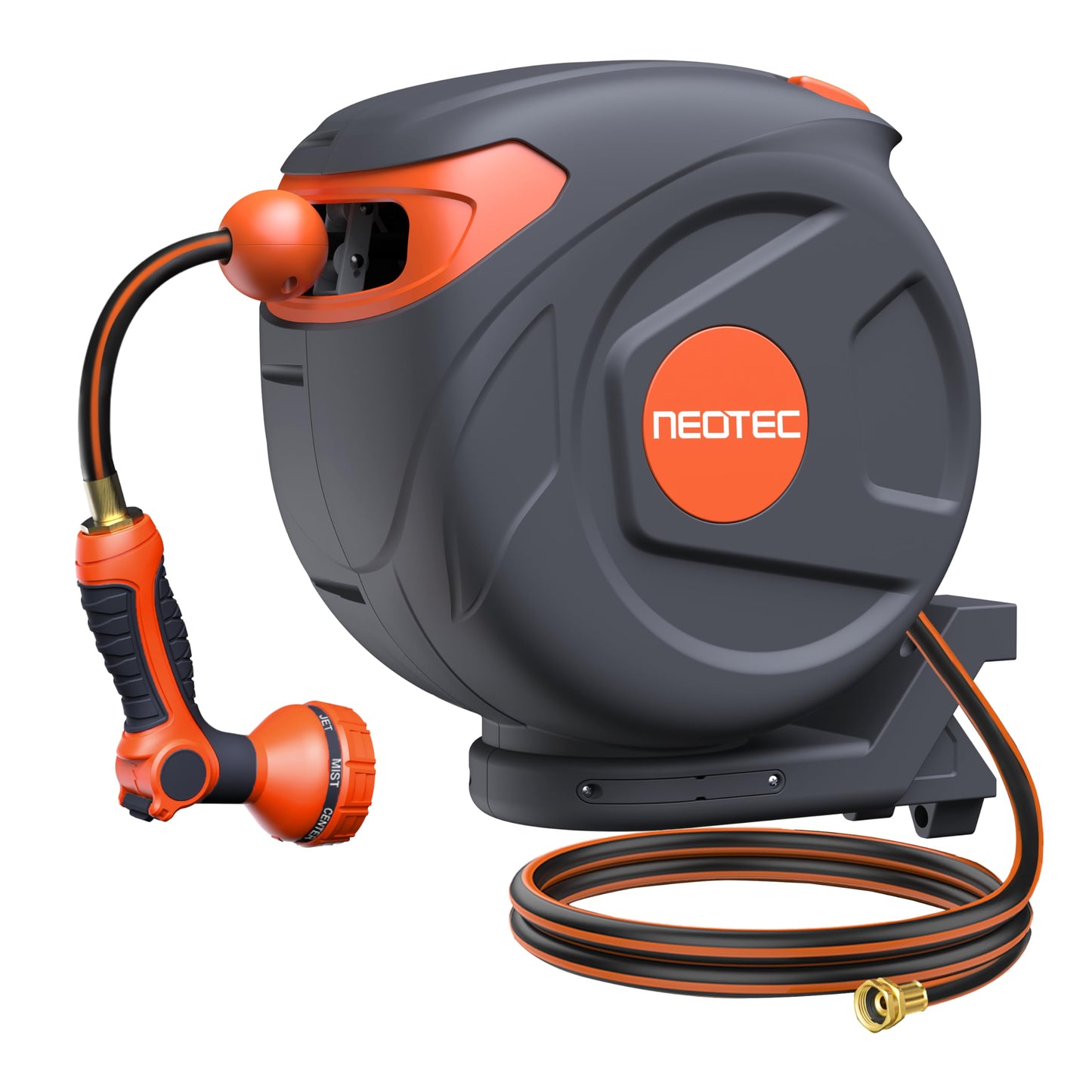 New Retractable Garden Hose Reel 1/2 inch x 85 ft 9 Pattern Nozzle Wall-Mounted Any Length Lock Automatic Slow Return 180° Swivel UV Resistant Heavy Duty Hose Reels for Outside