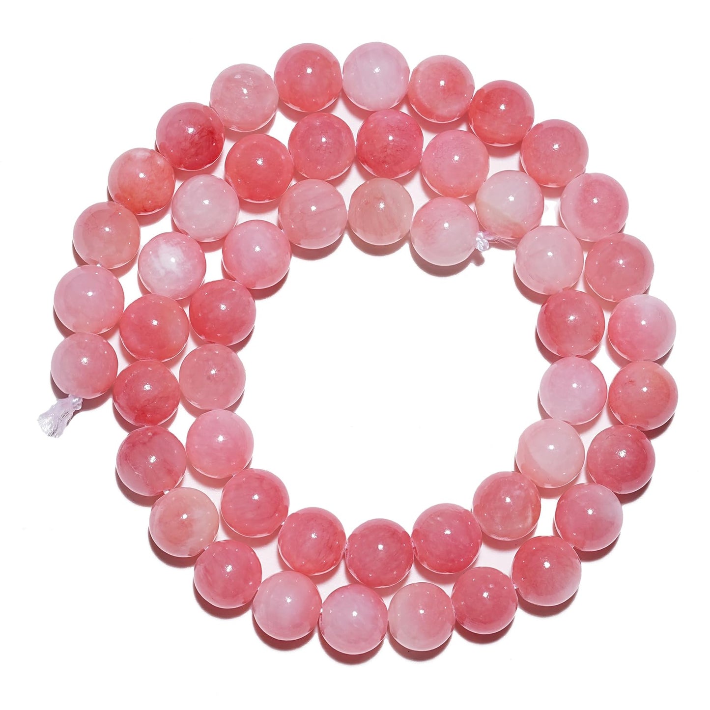 8mm Natural Pink White Jade Gemstone Beads Polished Round Smooth Stone Beads for Bracelets Jewelry Making 15inch Loose Beads