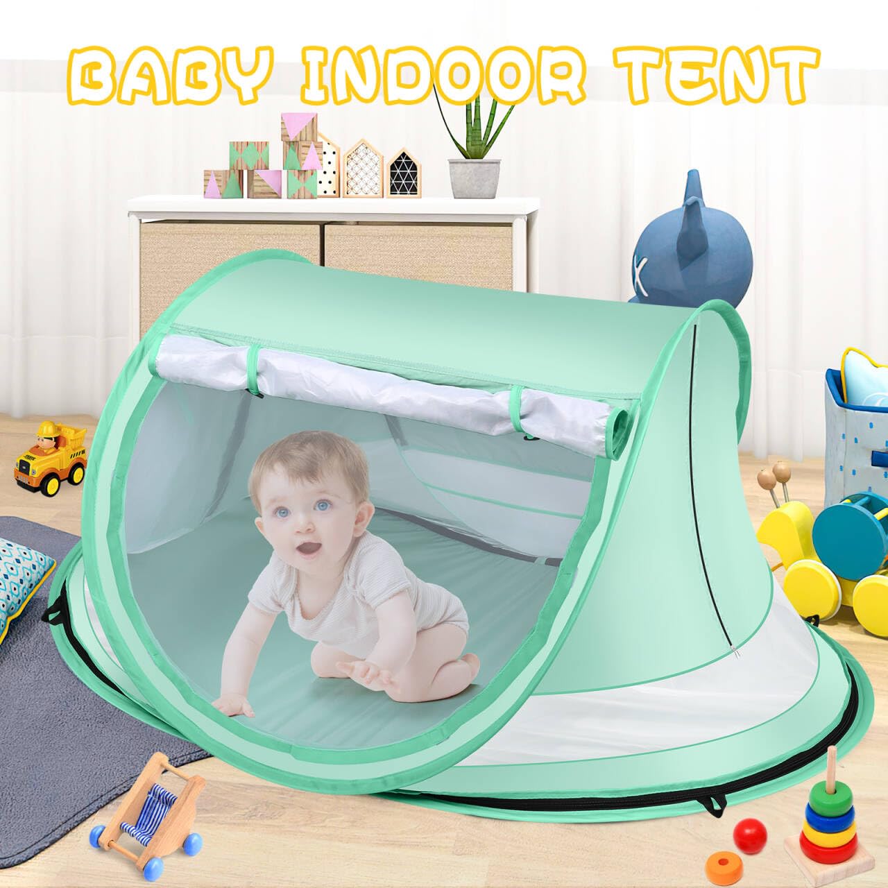 Kapeazo Baby Beach Tent, Large Pop Up Portable Sun Shade with Mosquito Net, Indoor Baby Play Tent for Travel, Beach, UPF 50+ UV Protection Sun Shelters