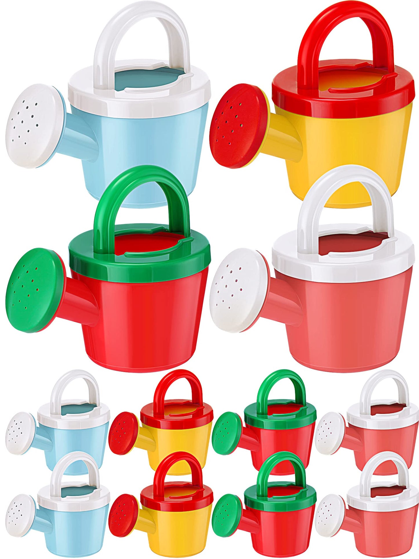 Sosation 12 Pieces Watering Can for Kids Bath Buckets Toys Play Sand Toys Plastic Small Watering Pot with Handles for Childrens Gardening Tools Beach Playing Sand(Basic Style)