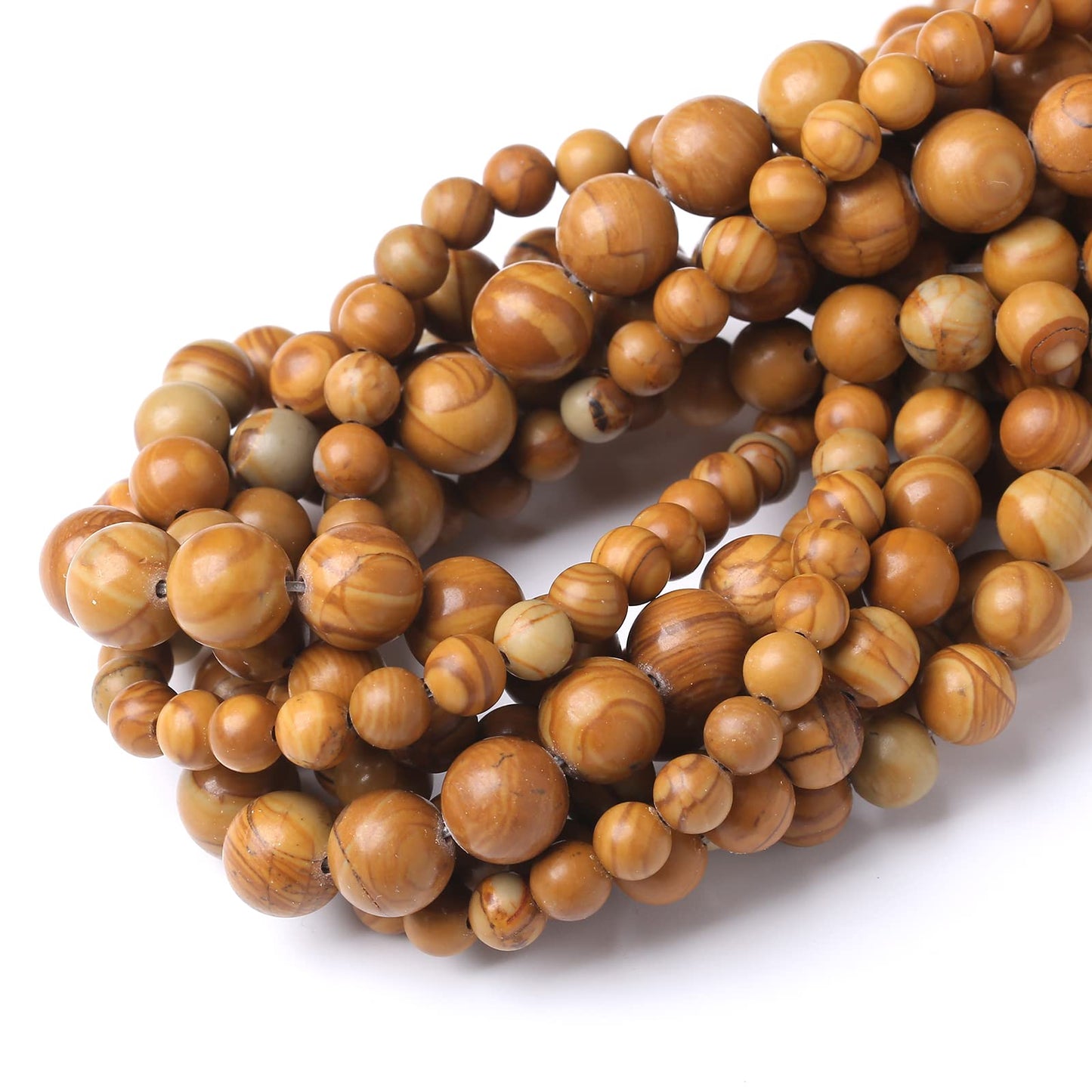 60PCS 6MM Natural Woodgrain Jasper Stone Beads Round Shape Suitable for Jewelry DIY Bracelet 15 Inches