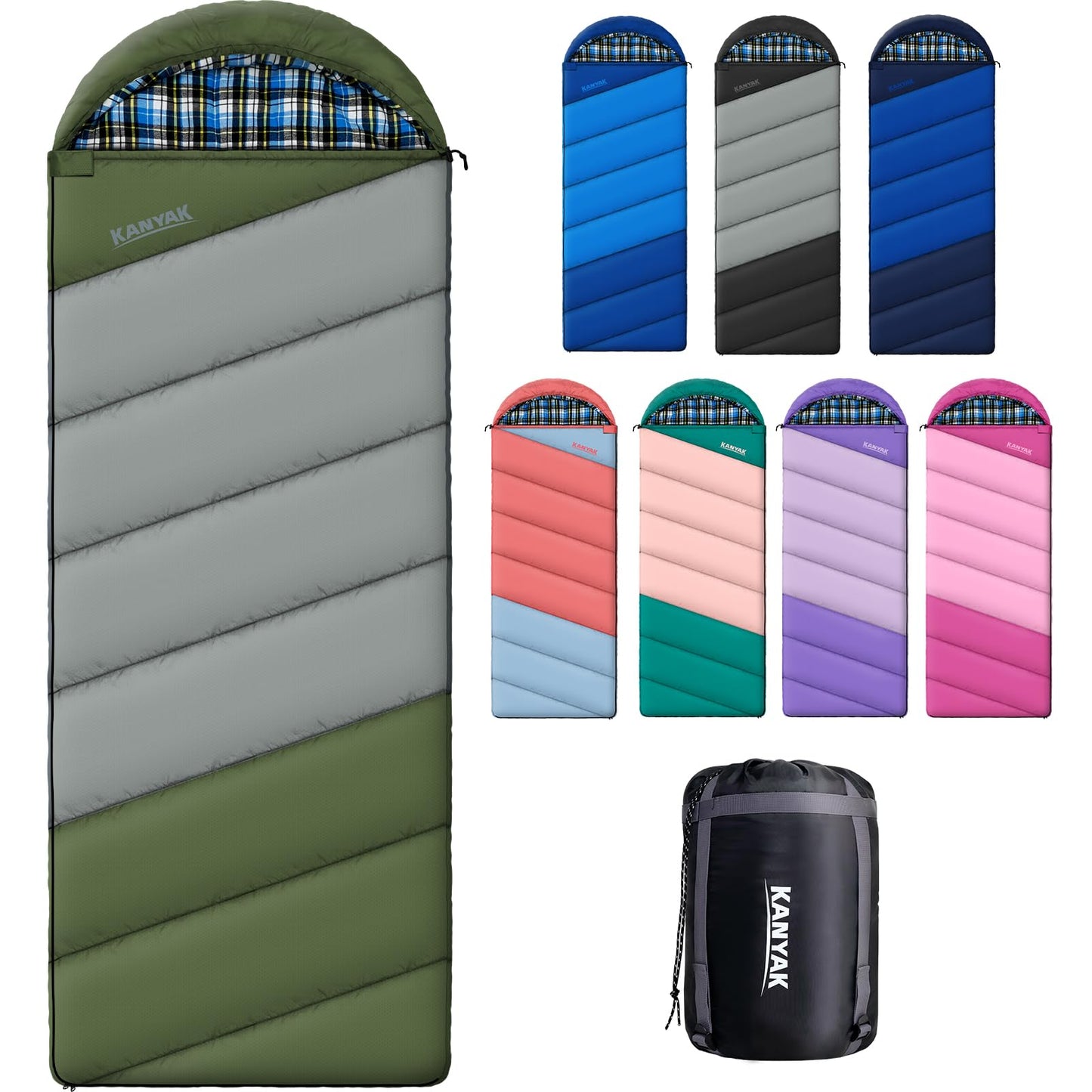 Sleeping Bags for 3 Seasons, Adults Teens Cold Weather & Warm, Cotton Flannel Backpacking Sleeping Bag, Lightweight Compact Camping Essentials Equipment, Hiking, Outdoor, Travel(Green Grey-1)
