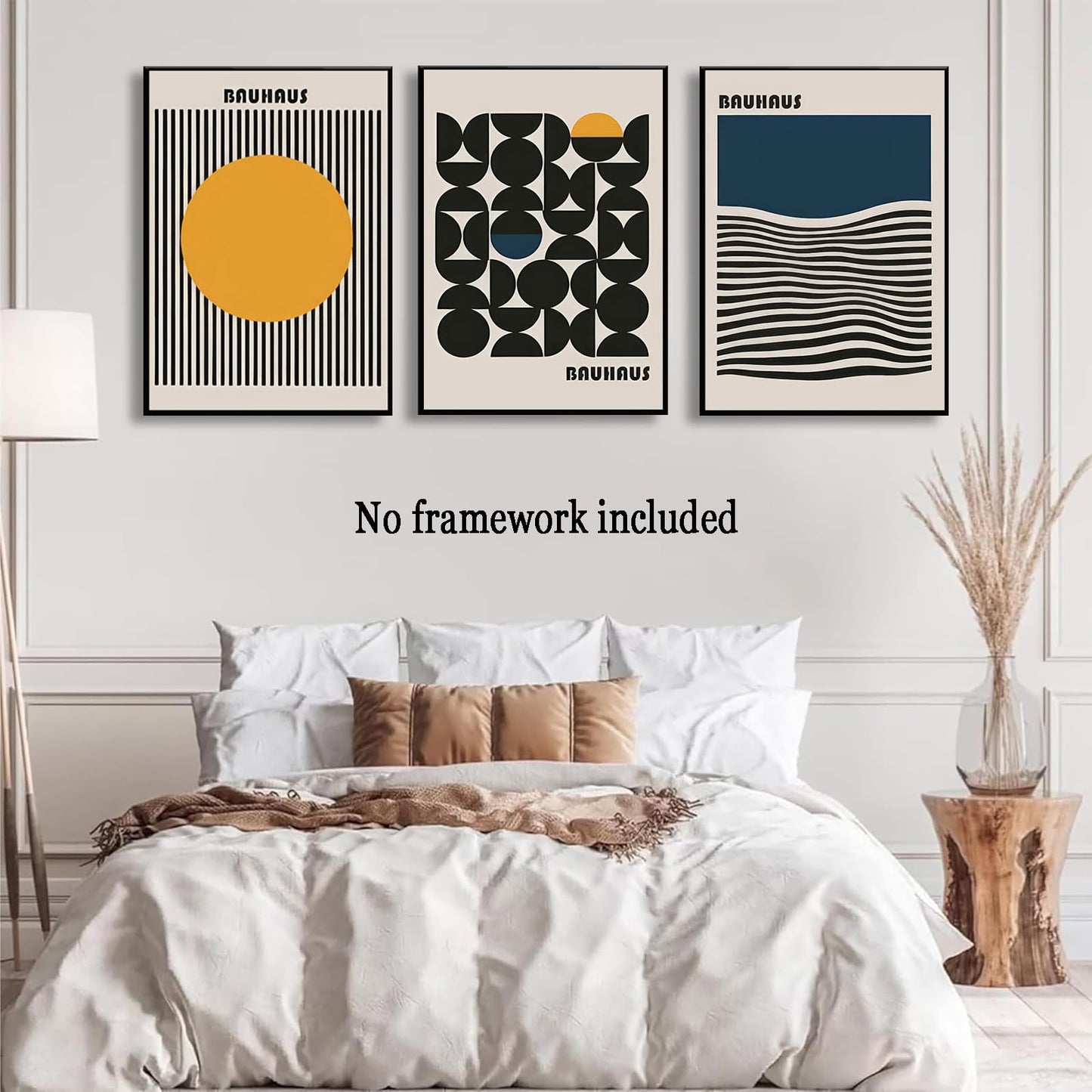 3Pcs Bauhaus Style Wall Art Bohemian Abstract Wall Decor Minimalist Canvas Mid Century Moderngeometry Poster Prints Painting Picture Suitable for Living Room Bedroom （12x16 unframed）