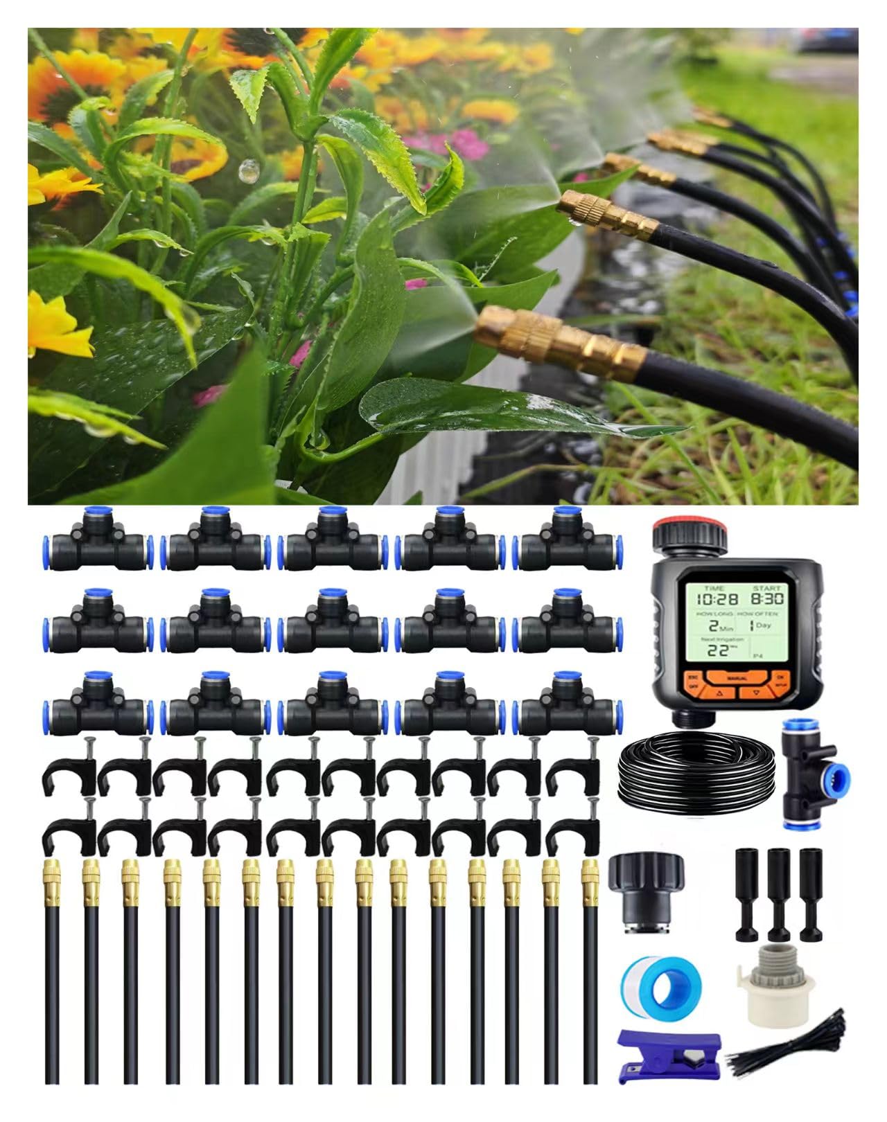 Drip Irrigation System,Automatic Garden Watering System,360° Adjustable Spray Sprinkler Kit, Easy Installation No Tools, Fine Mist Watering forGarden,Patio,Potted Plants,Courtyard Watering System