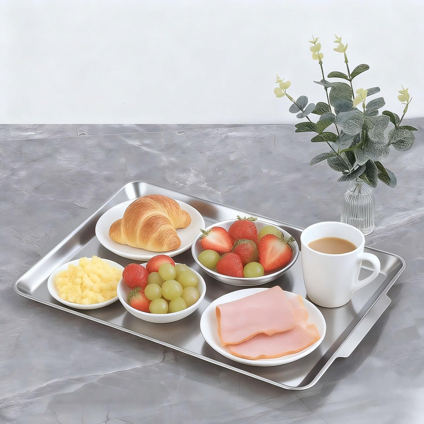 16.3" x 11" Large Serving Platters, Stainless Steel Heavy-Duty Large Serving Trays, Silver Rectangular Plates for Food, Fruit, Party, Wedding, Christmas, Chip and Scratch Resistant