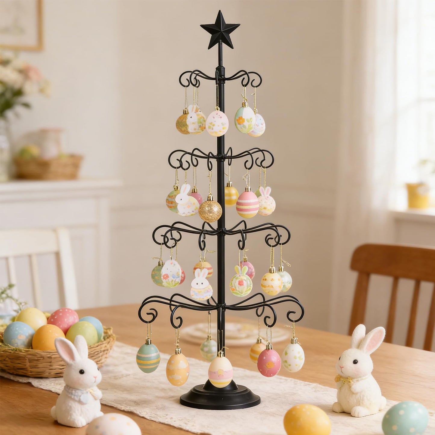 Ironlux Ornament Tree Display Stand, 30 Inch Tabletop Metal Ornament Display Tree , Black Ornaments Hanger Stand, 4 Tier Scroll Tree Rack for Easter Christmas Ornaments Displays