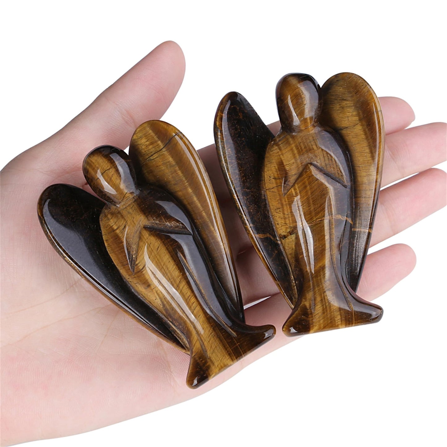 YATOJUZI 3" Tiger's Eye Angel Decor Big Hand-Carved Angels Guardian Sculpture Statue Figurines Natural Crystal Stones and Healing Crystals Cute Home Room Office Desk Decoration Wisdom Gifts for Women