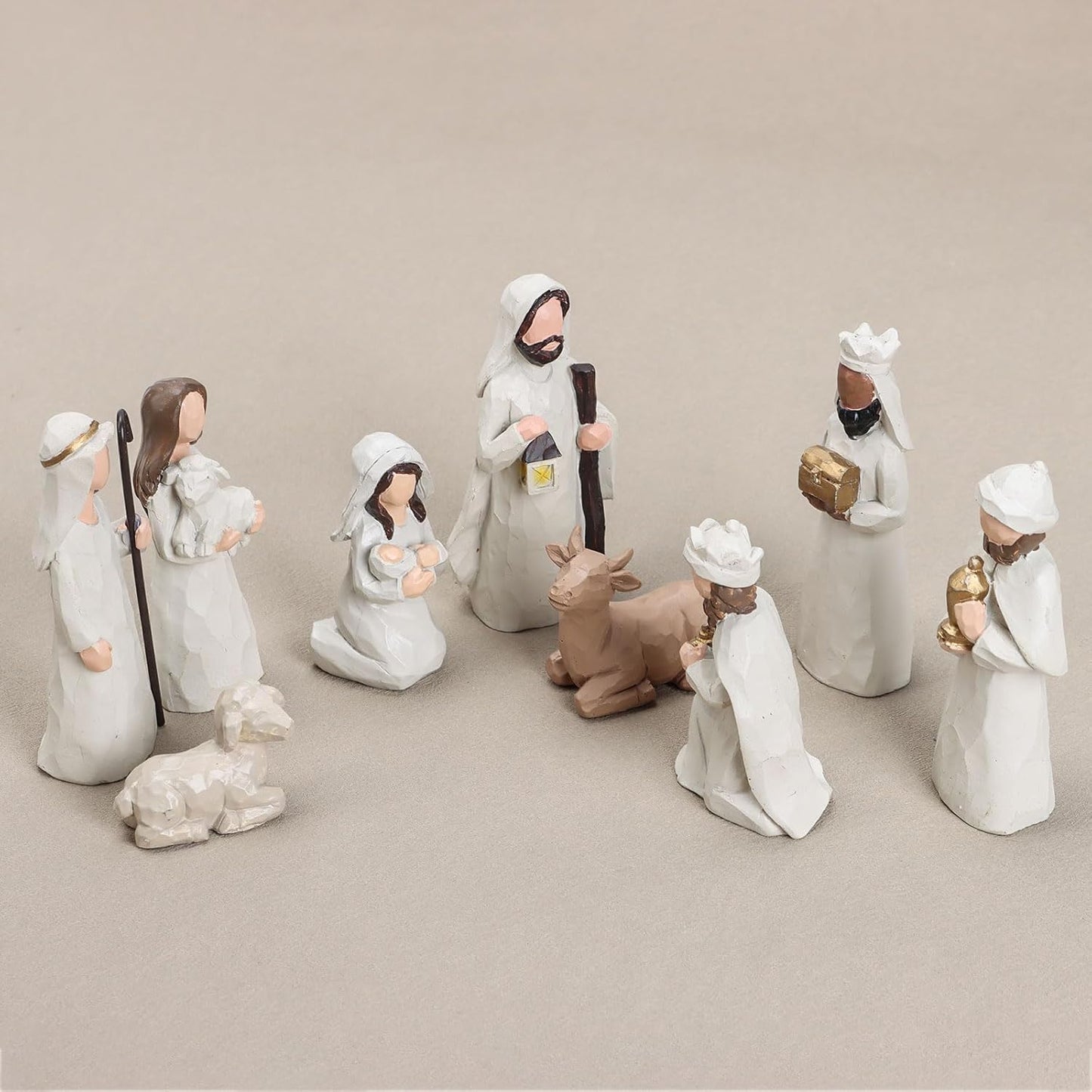 WANCHIY Nativity Set Indoor Christmas Decoration- 13 Pieces Nativity Scene with Manger for Nativity Scene Indoor Use, The Nativity Story Figures- Christian Religious Nativity Sets & Figures (Classic)