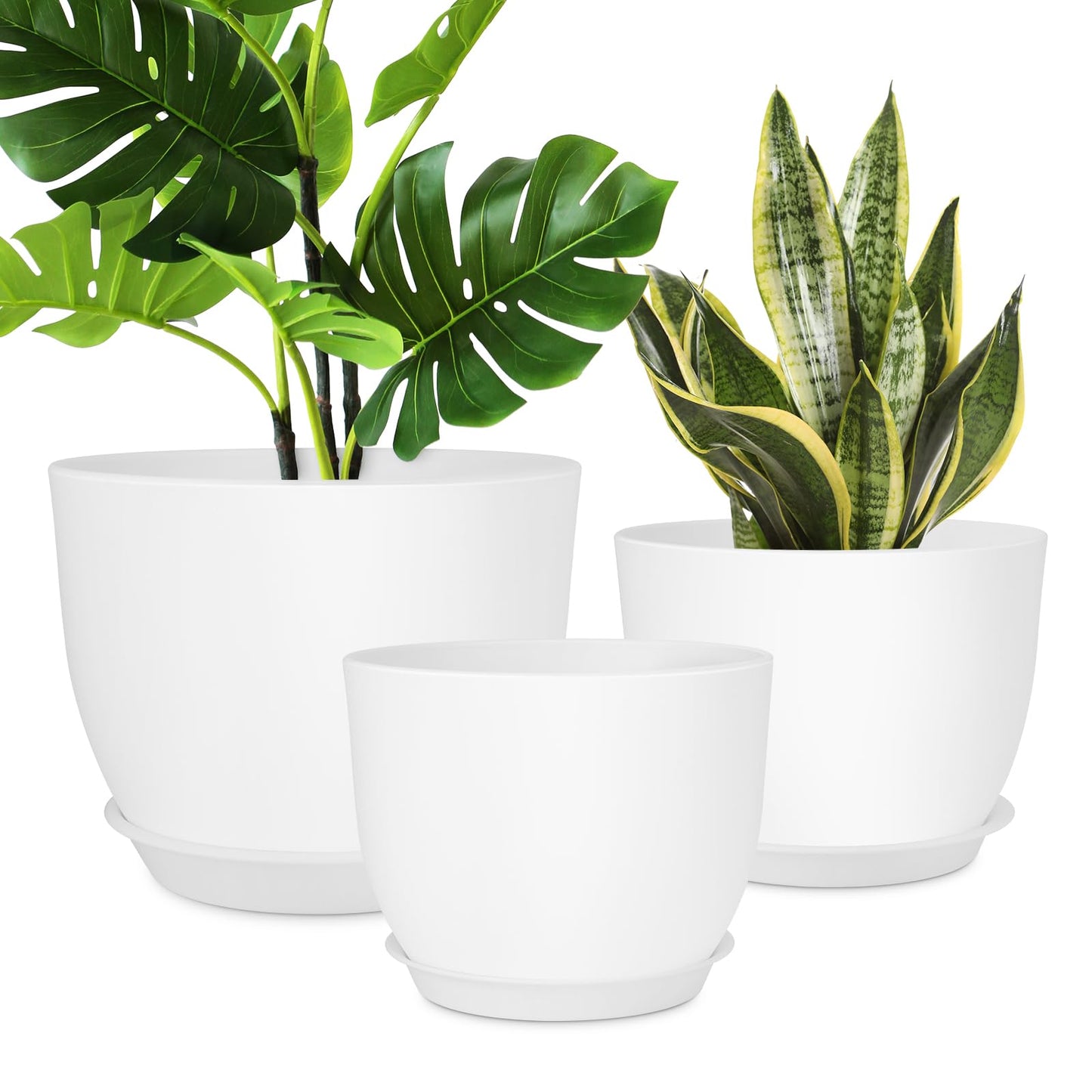 YNNICO Plant Pots 12/10/9 inch Set of 3, Flower Pots with Multi Mesh Drainage Holes, Large Planters for Indoor Outdoor Garden Plants and Flowers. (White)