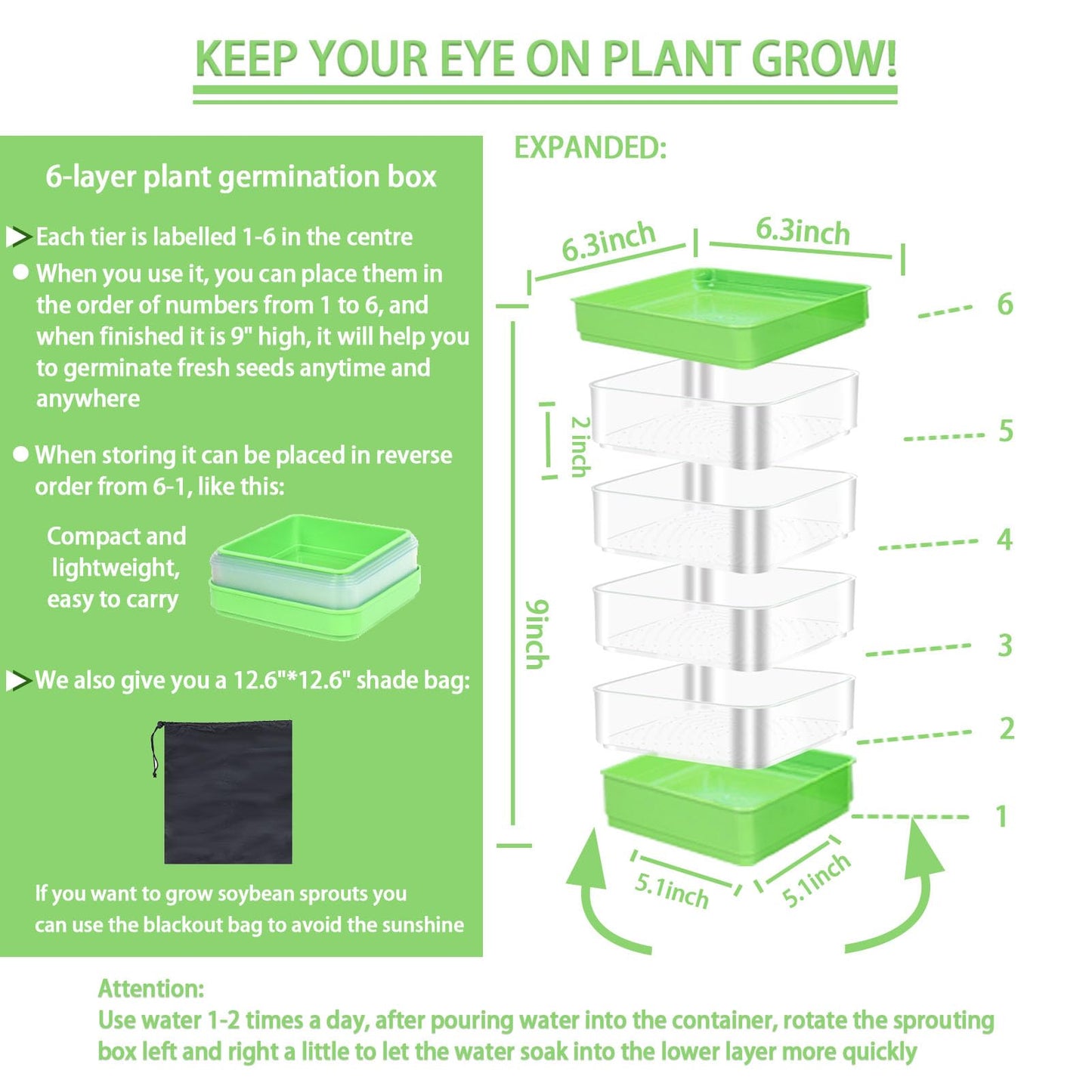 PHAIN 4-Tier Seed Sprouting Kit with Drain Holes and Drain Tray, Upgrade Stackable Microgreens Fresh Organic Bean Seed Sprouter Tray Ripple Soil-Free Sprouter Tray for Beans Alfalfa Seeds
