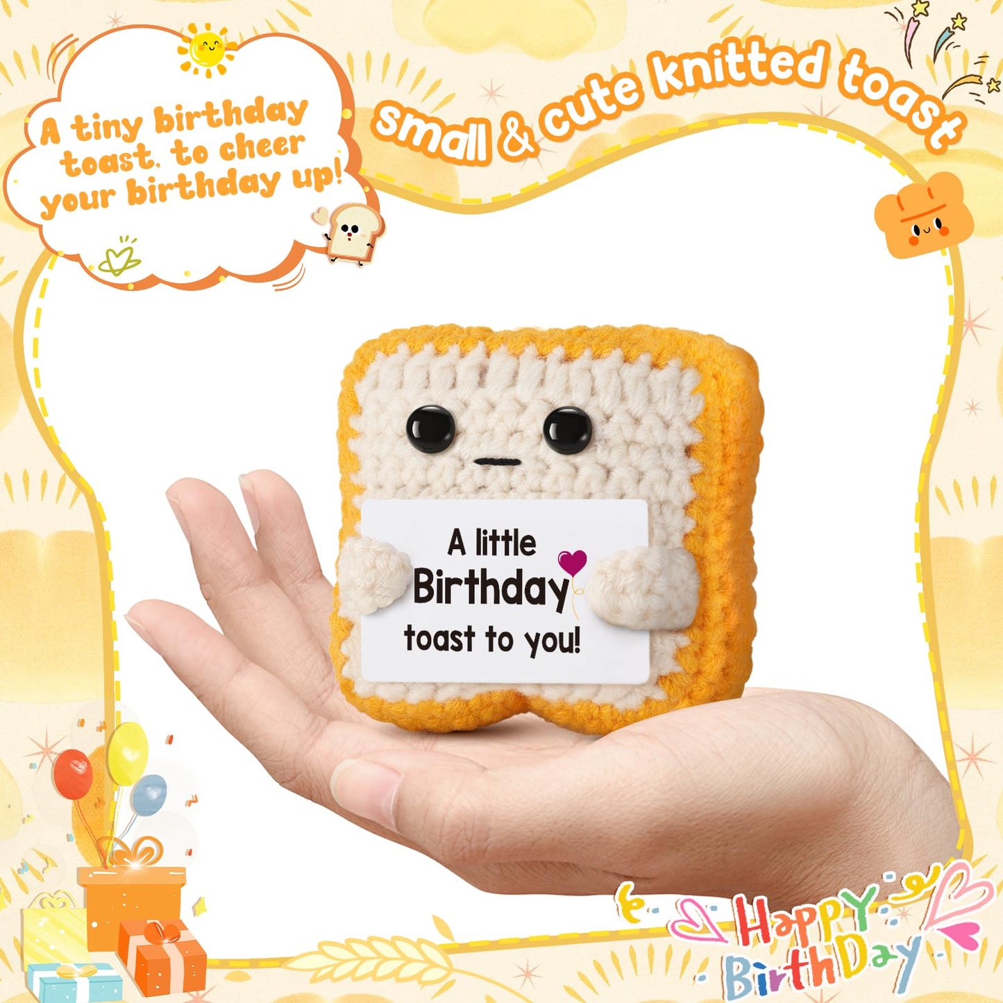 Ovrrcame A Little Birthday Toast to You - Funny Happy Birthday Gifts for Women, Men, Mom, Dad, Sister, Best Friend - Unique Birthday Decorations Crochet Toast Gift Card for Her/Him Ideas, Mothers Day