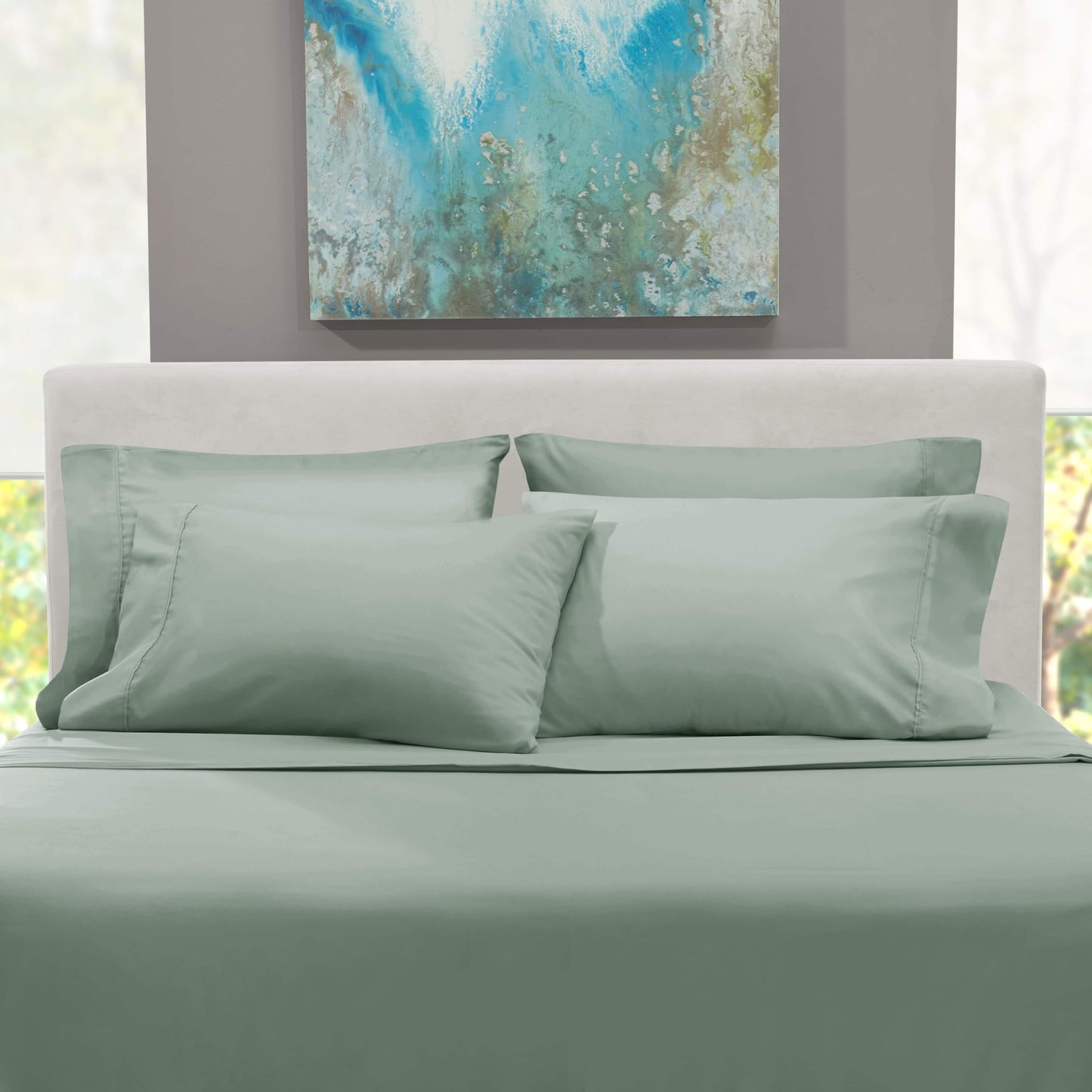 Hearth & Harbor Bed Sheets, Luxury Soft 6 Piece Bed Sheet Set Extra Deep Pocket Fitted Sheets Fits Mattress up to 21", Double Brushed Bedding Sheets & Pillowcases, Queen, Ice Green