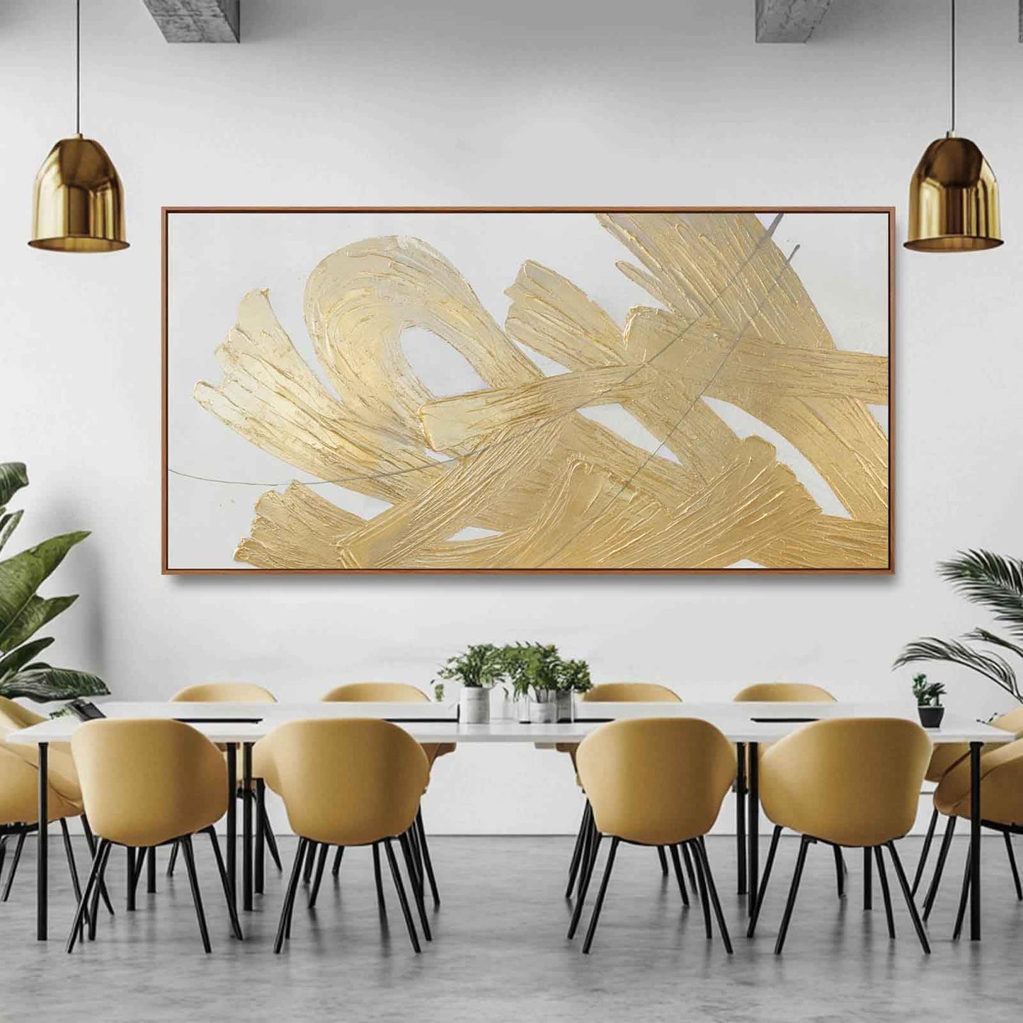 Large Gold Wall Art Abstract Canvas Wall Decor Framed Arts Pictures Modern Artwork Hand Drawn Paintings 36"x70"
