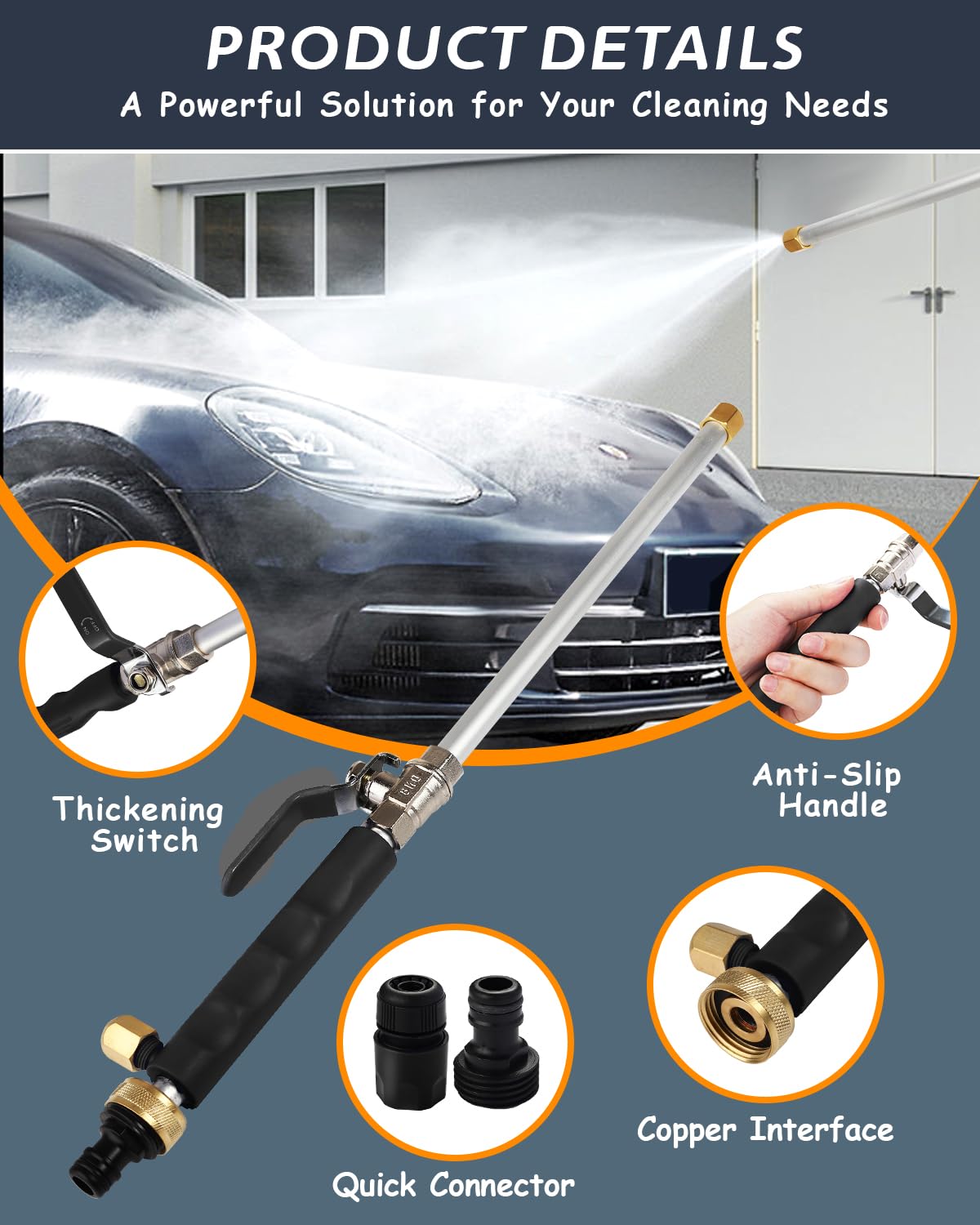 Rerennco Upgraded Jet Nozzle for Garden Hose Power Washer Wand Hydro Jet High Pressure Washer Tools with 2 Different Nozzles and Hose Quick Connectors