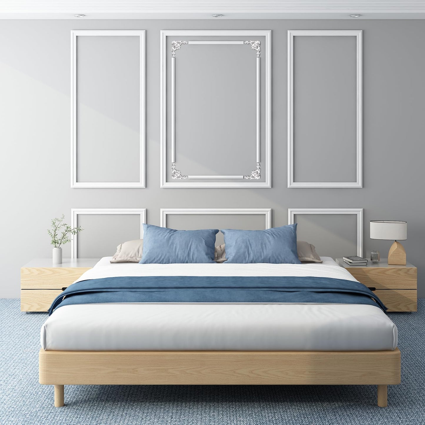 OUZUGIE 3 Set Wall Molding Kit with Flower Corner Pre-Cut Wainscoting Panels for Interior Wall Decor - Installed with Glue(Not Including) 3 Top 3 Bottom