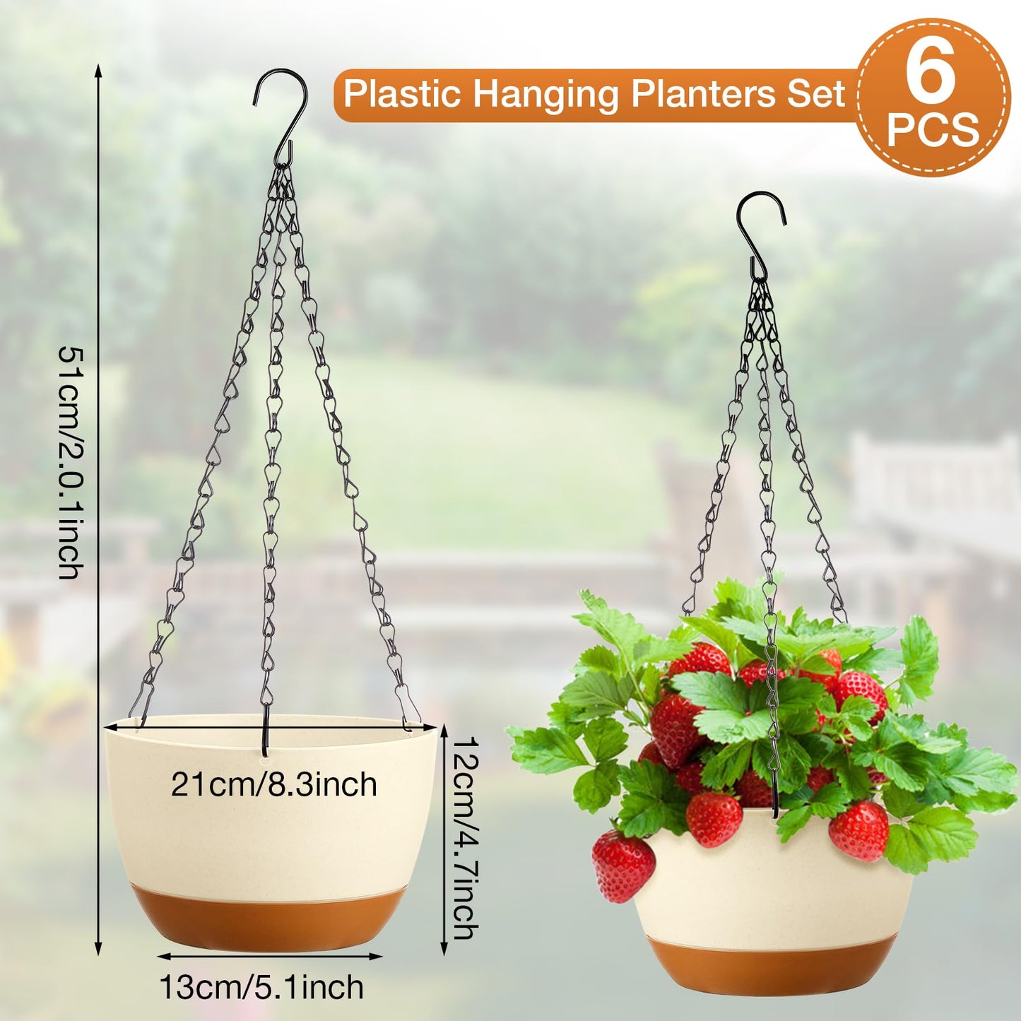 Mumufy 6 Pcs 8 Inch Hanging Planters for Indoor and Outdoor Plants, Beige