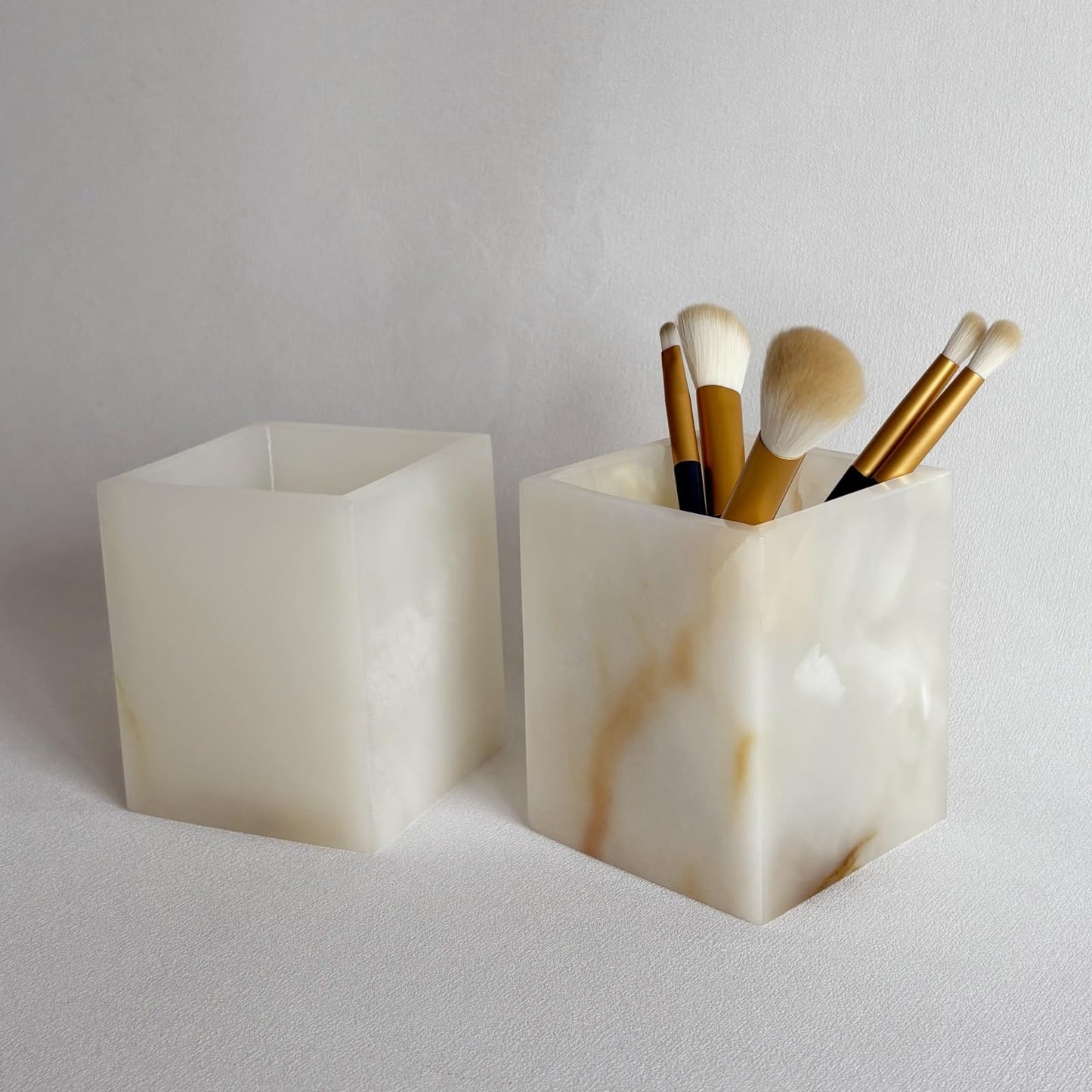 StonePlus Natural Marble Stone Square Storage Container Empty Vessel Holder Cup for Candle/Pens/Sundries items (White Onyx)