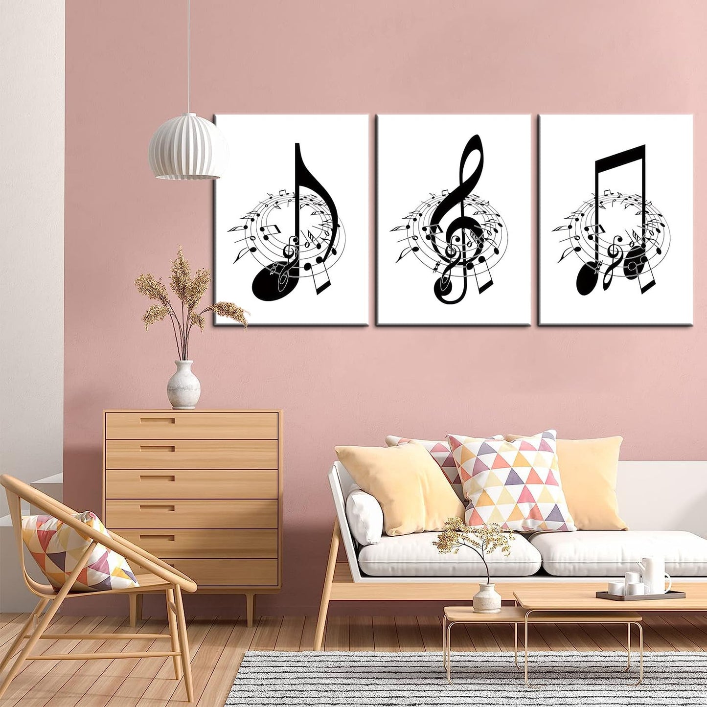 3Pcs Framed Music Notes Wall Art Black and White Music Art Pictures Prints Music Canvas Decor Musical Notes wall decor Stylish Music Room Classroom Posters(12x16in x3 Pcs Framed)