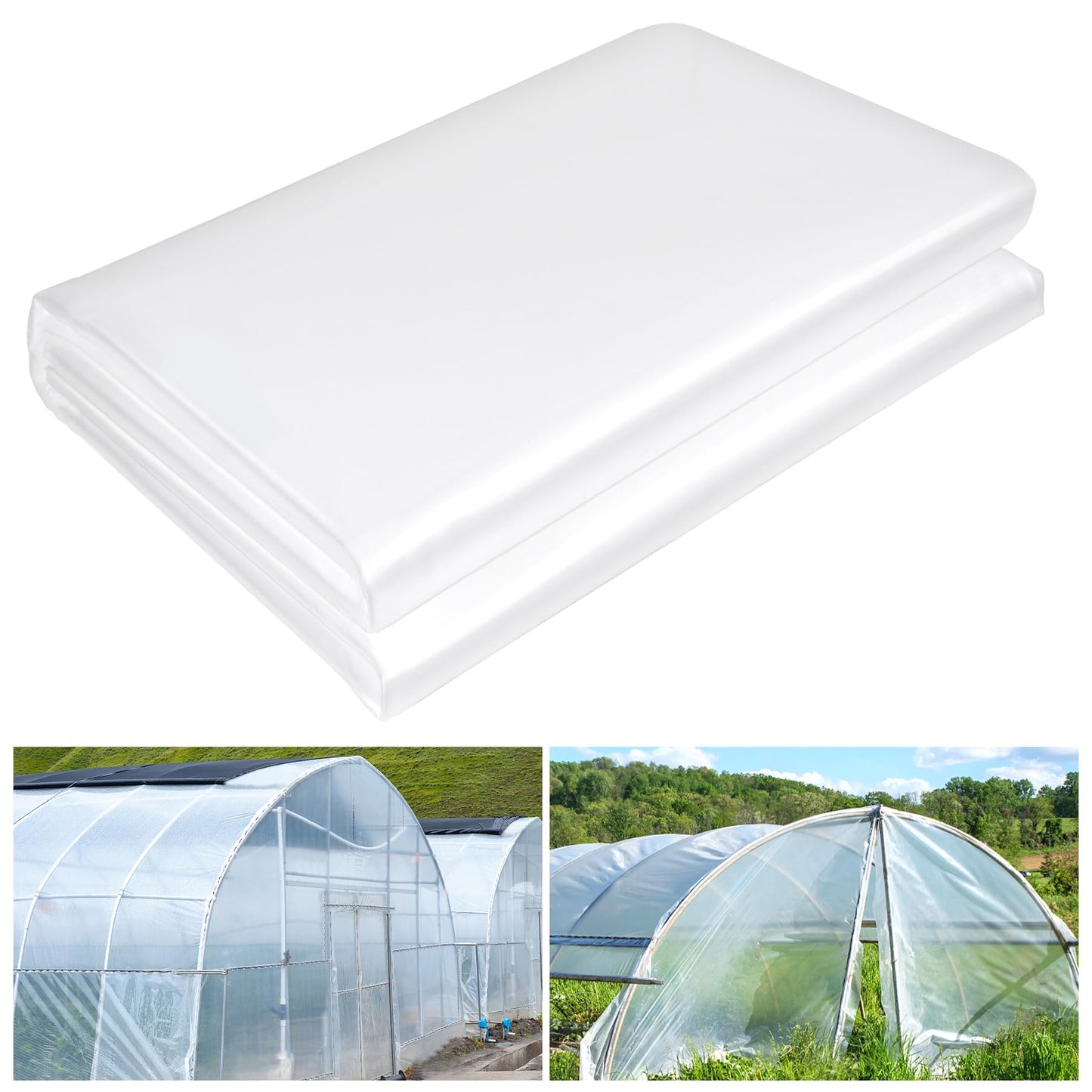 12 x 26 FT Clear Greenhouse Plastic Sheeting, 6 Mil Polyethylene Film Heavy Duty, Water Sun Frost Wind Dust Resistant Winter Hoop House Toughness Plastic Cover for Farming, Gardening, Agriculture, DIY