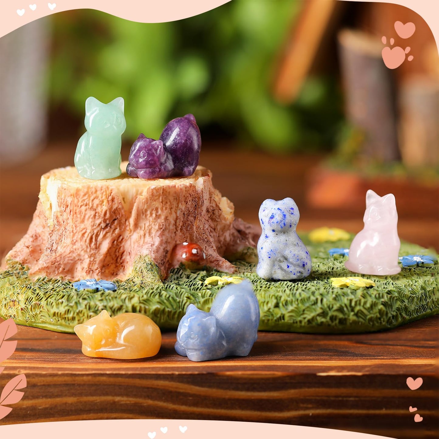 Yuntau 6 Pcs Crystal Cat Figurine Crystal Sleeping Cat Decor Animal Decoration Mini Kitten Ornament for Home Office Desk Decor Lucky Energy Reiki Statue Gift for Women Men