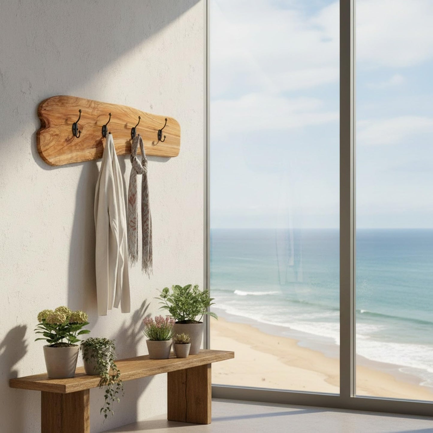 WELLAND Rustic Cedar Wooden Coat Rack with 4 Hooks, Heavy Duty Wood Decorative Wall Hooks for Hanging Coats, Key, Cap