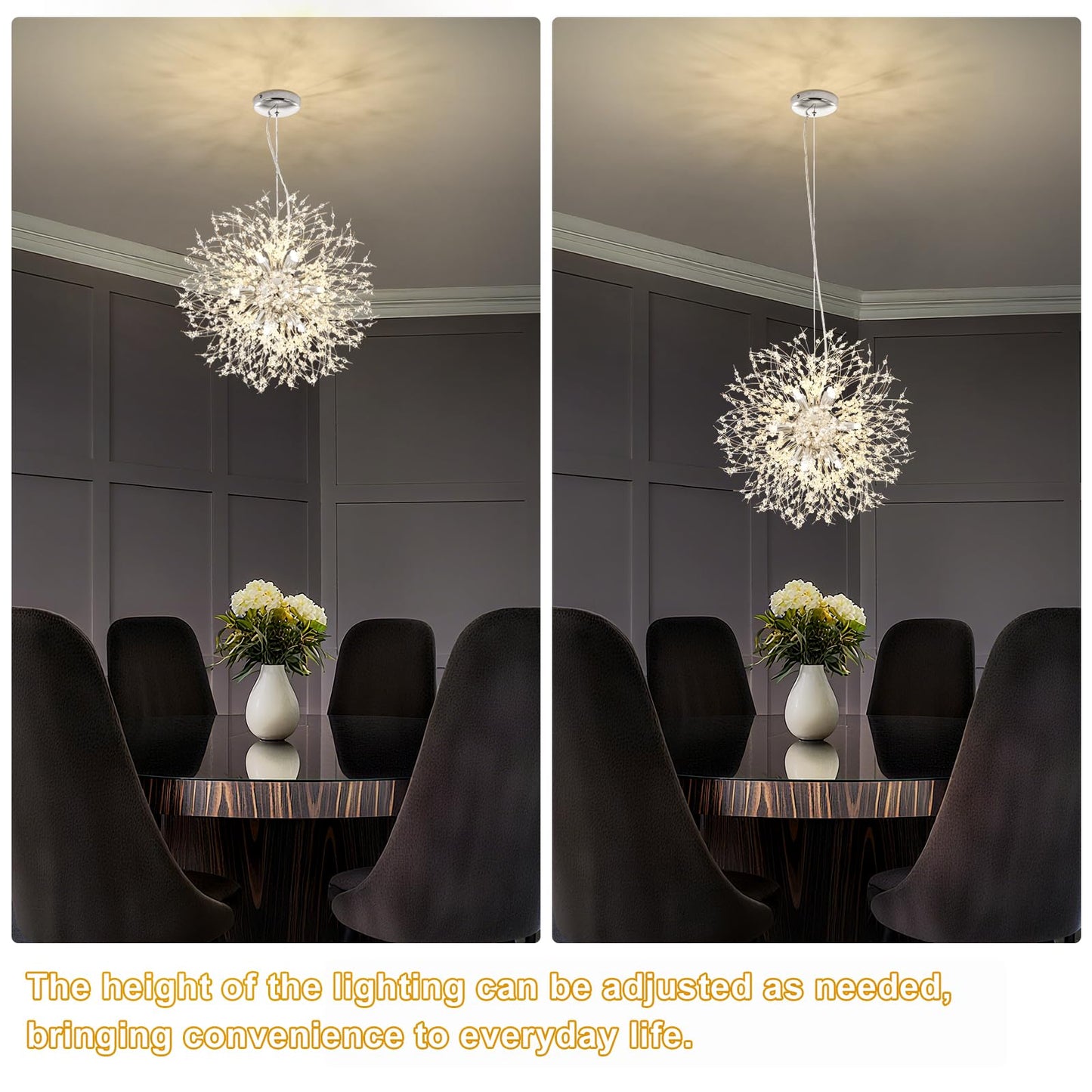 Yiisem Modern Crystal Chandeliers, 12-Light Chrome Dandelion Firework Pendant Lighting, Chandelier Light Fixtures for Dining Room Bedroom Living Room Kitchen Aisle Hallway Entryway