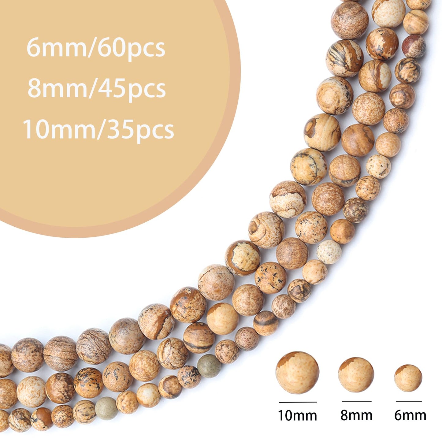 Siomia 45pcs 8mm Natural Picture Jasper Gemstone Beads Energy Healing Crystal Round Loose Stone Beads for Jewelry Making, DIY Bracelets Necklaces