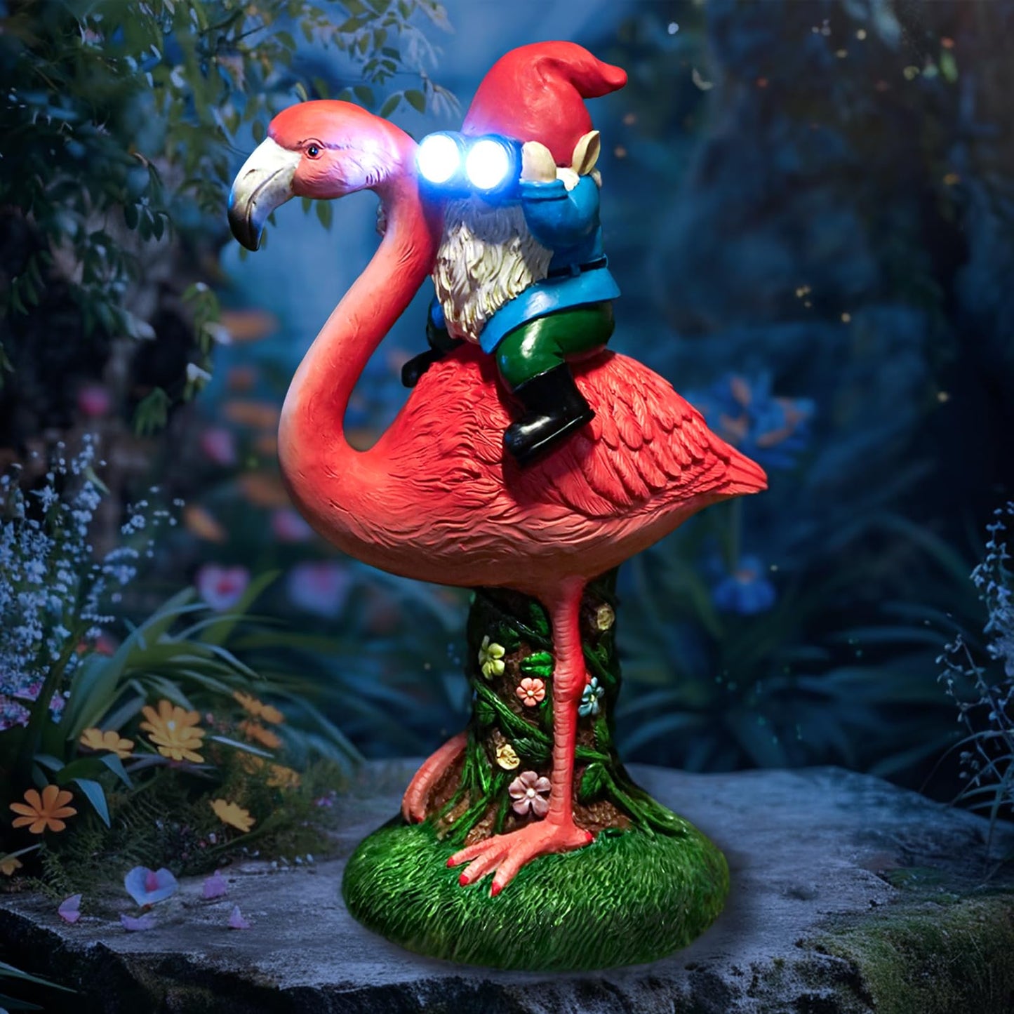 ArtTerpnica Solar Flamingo Gnome Garden Decor Statue, Outdoor Funny Solar Light Decoration for Yard, Patio, Lawn, Unique Housewarming, Birthday Gift for Women, Mom, Grandma