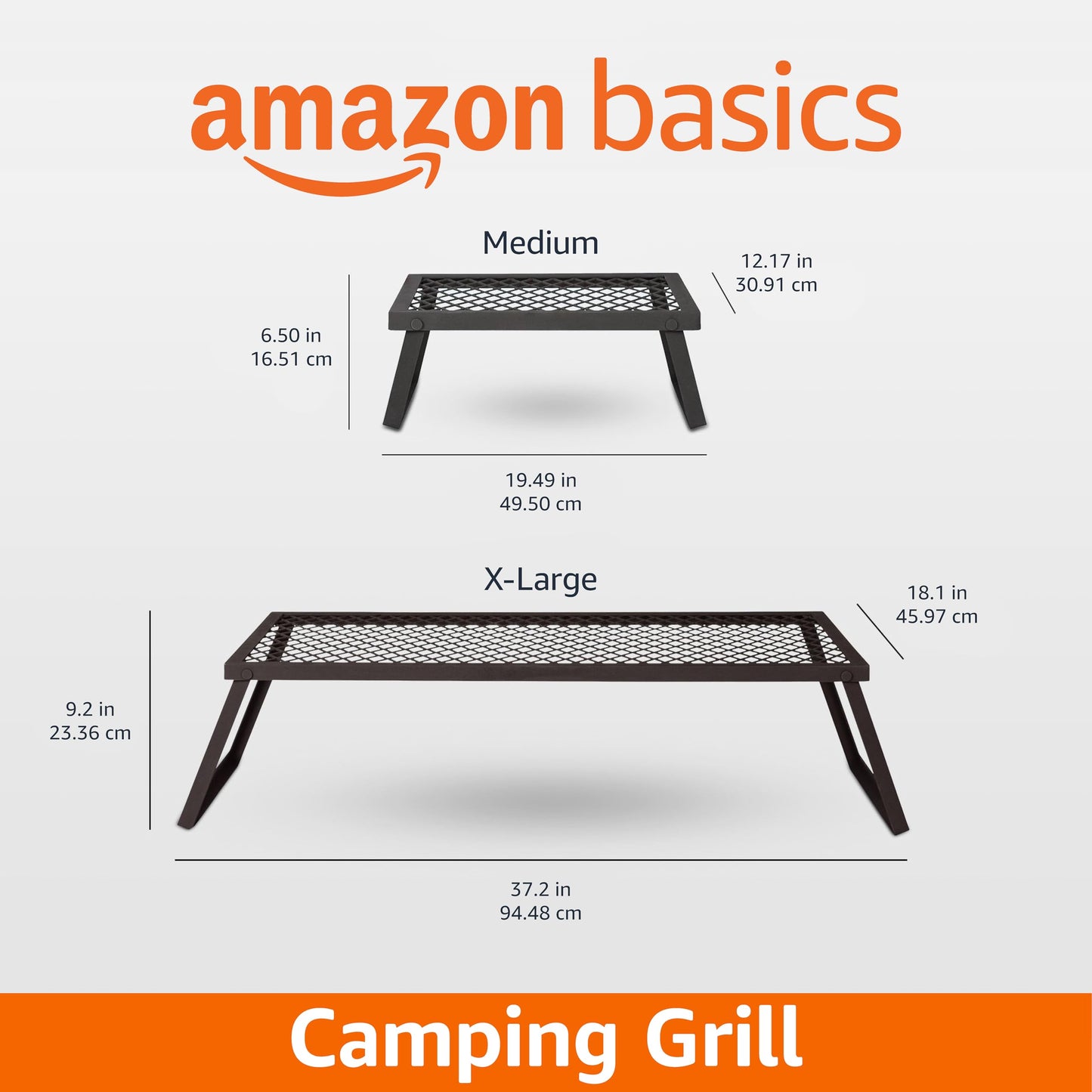 Amazon Basics Heavy-Duty Portable Camping Grill Grate for Outdoor Open Flame Cooking, Foldable, Sturdy, 15.9" x 12.2", Black