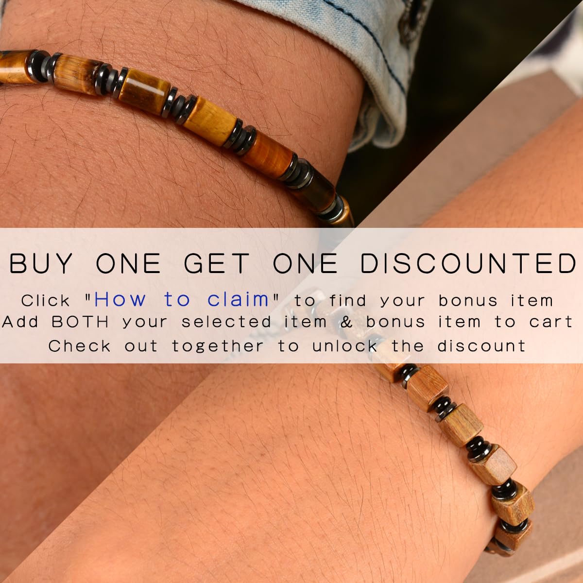 Casvia Men's Tiger's Eye & Hematite Beaded Bracelet, Handmade Adjustable Stainless Steel Chain, Chakra Jewelry Gift for Dad, Husband, Boyfriend