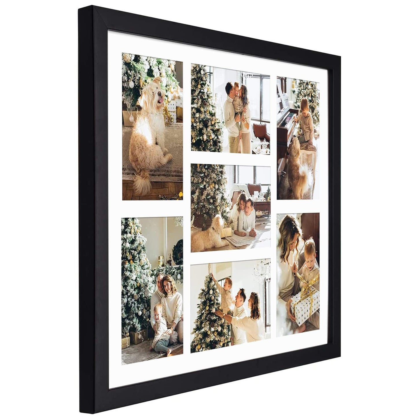 Golden State Art, 13.7x15.7 Matted Black Wood 7-Opening for 4 x 6 Collage Picture Frame