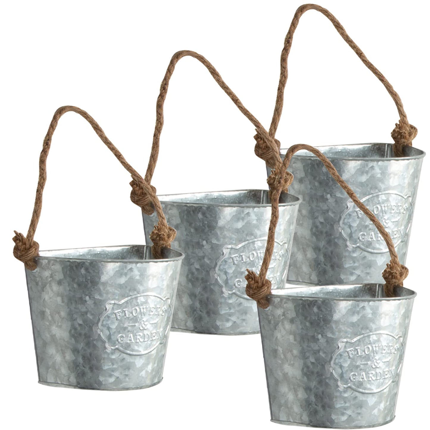 XONOR 4Pcs Galvanized Metal Hanging Wall Planter, Rustic Wall Flower Vase for Succulents Herbs Country Home Farmhouse Wall Decoration (1)