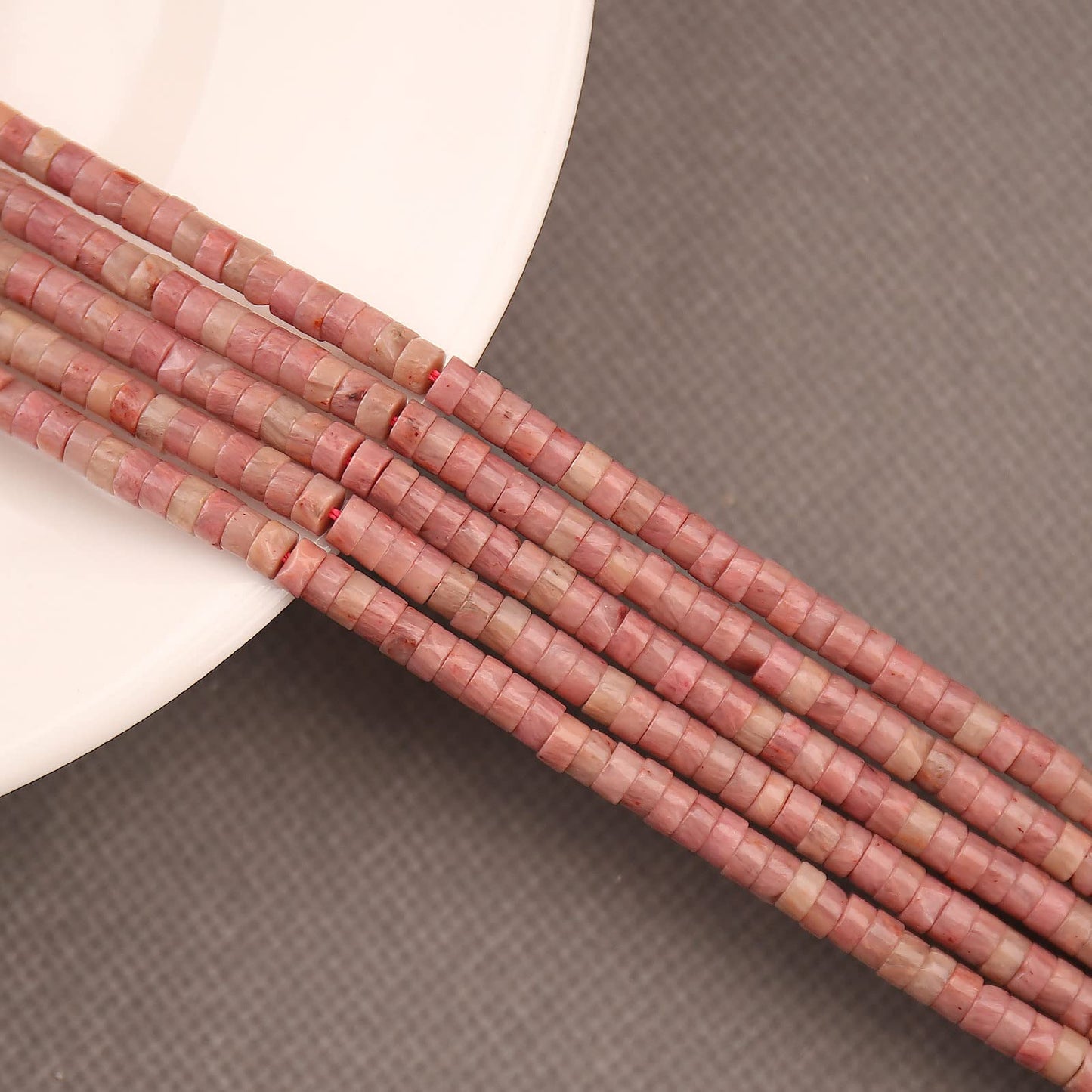 BONNY BOXX 150PCs Natural Rhodochrosite Spacer Beads, Loose Semi Precious Flat Round Gemstone Heishi Disc Stone Beads for Beading Jewelry Making 4mm*2mm