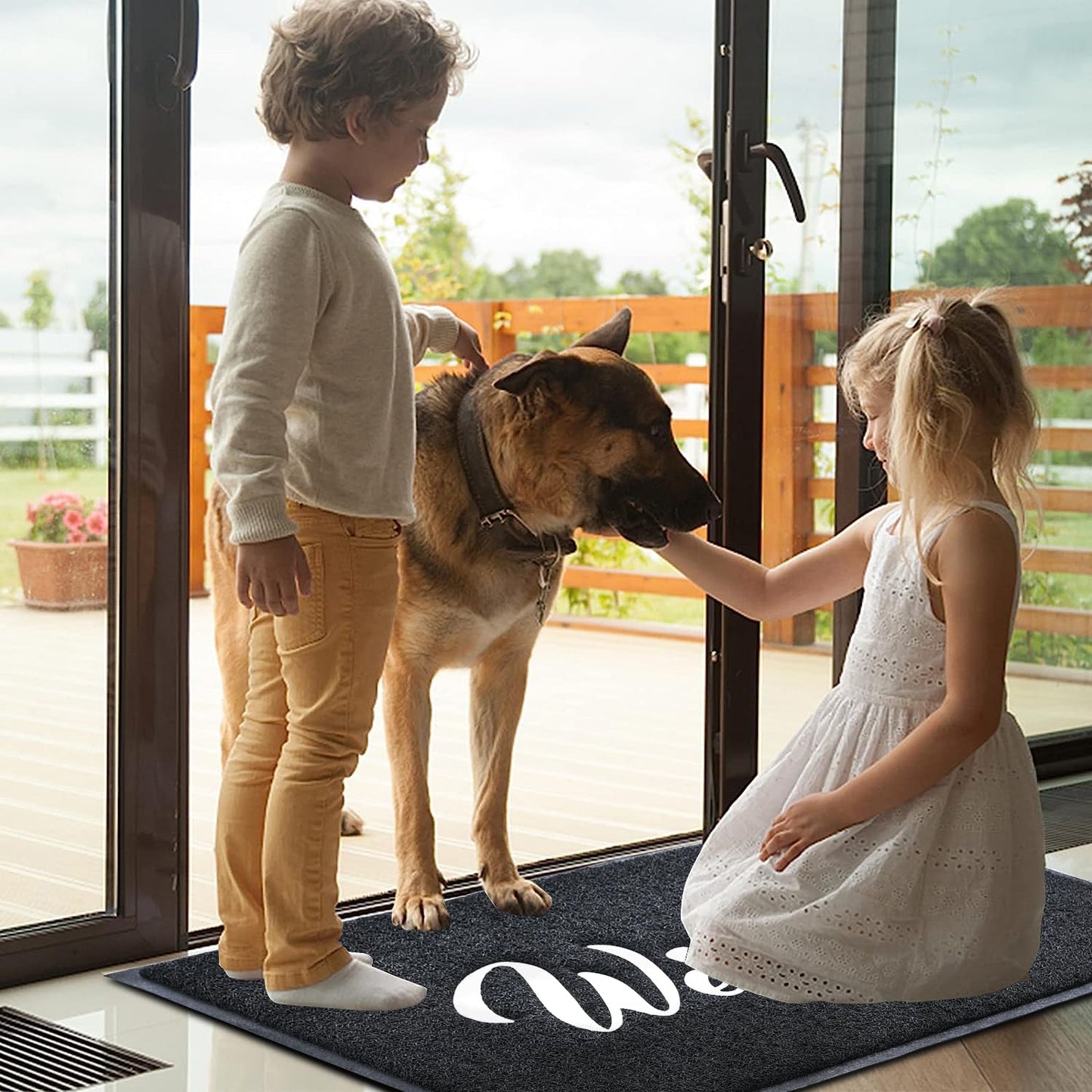 T.HENV Welcome Mat Outdoor, 30x17.5 Waterproof All-Season Front Door Mat Outside Entrance, All-Weather Quick Drying, Low Profile Doormat Indoor, Patio Porch Entryway Mats, Black-White