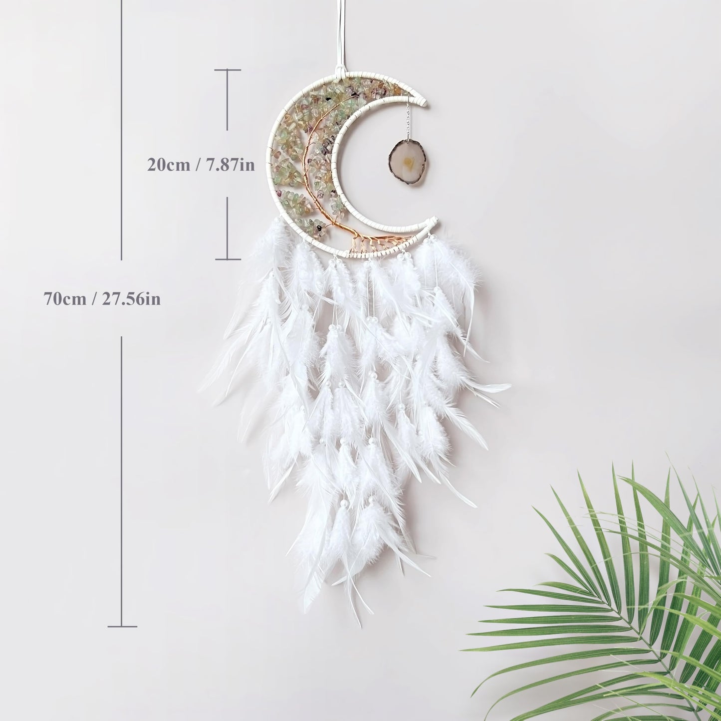 Moon Dream Catchers with Chakra Gemstone Agate Stone, Crystal Tree Life Dream Catchers Wall Hangings Room Decor (White)
