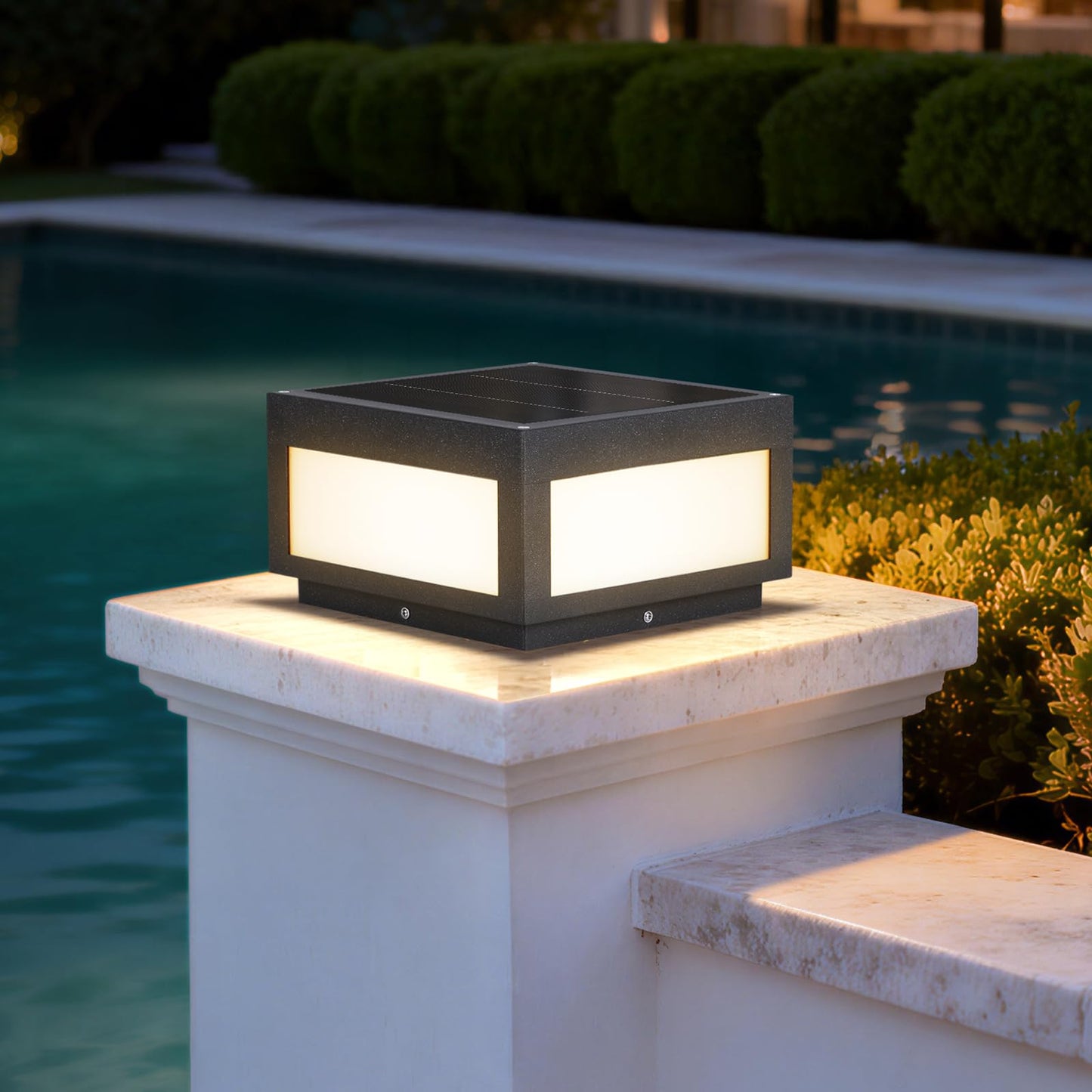 PAKEDANDUN Solar Pillar Lights Outdoor, 9.84" Modern Post Light Dusk to Dawn, Solar Column Lamp IP54 Waterproof with E26 Bulb, 3000K LED Fence Deck Cap Lights Lantern for Patio Garden Decoration(Grey)