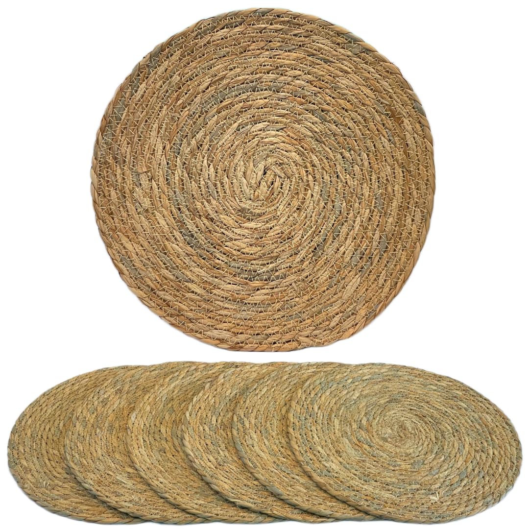 Woven Placemats Set of 6 - Round Rattan Placemats 13" - Place Mats for Dining Tables - Farmhouse Decor - Handwoven Eco-Friendly Cattail - Individuales para Mesa de Comedor