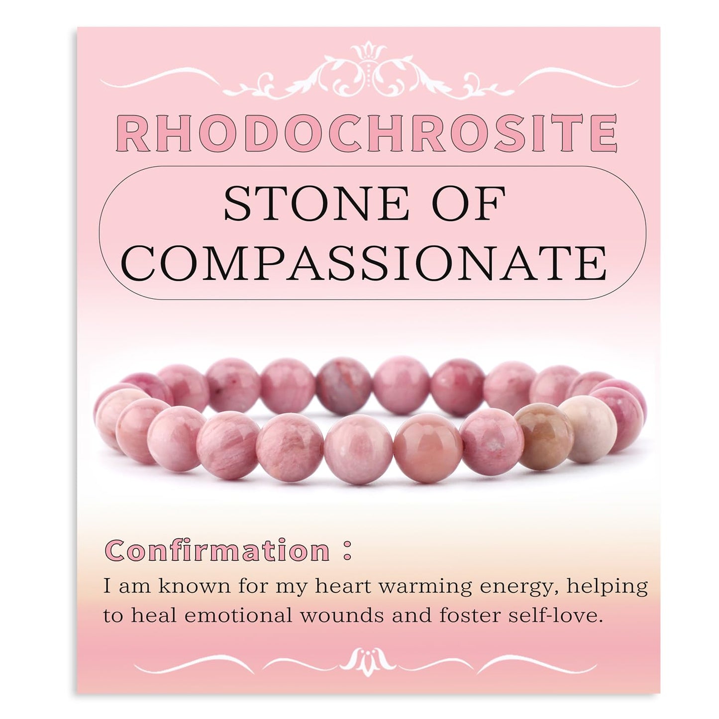 Bymitel 8mm Rhodochrosite - Handmade Reiki Gemstone Stretch Bracelet, Natural Beauty & Spiritual Essence, Crystal Healing for Unisex Adults