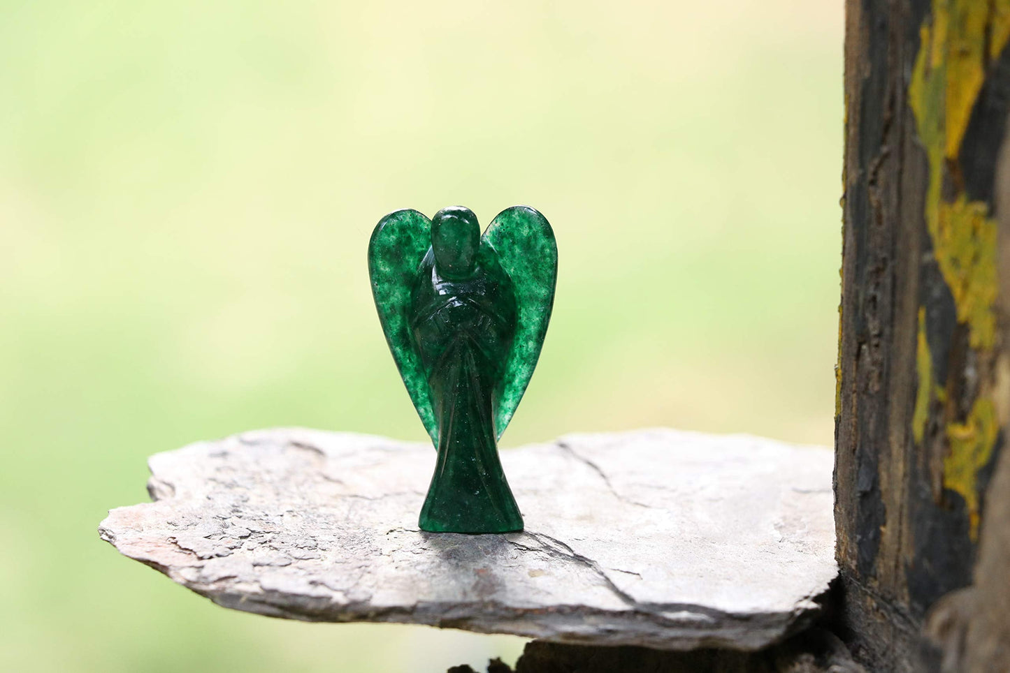 Green Aventurine Gemstone Guardian Angel Healing Crystal, Hand Carved Pocket Angel Figurine - Crystals for Positive Energy, Handmade Mini Statue for Love, Peace & Healing, Natural Gemstone Figurine