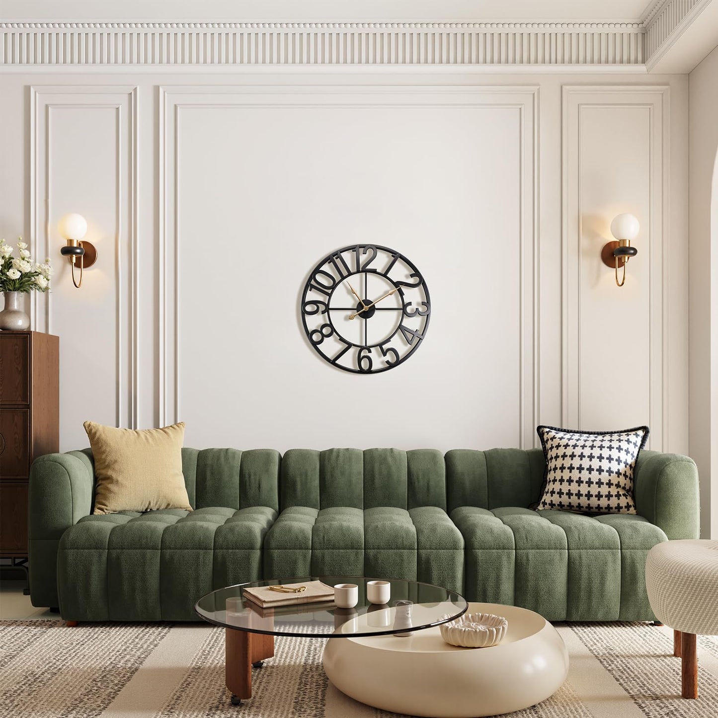 Vantic 24 Inch Large Wall Clock, Arabic Numeral Metal Oversized Wall Clocks for Living Room Decor, Bedroom and Kitchen, Completely Silent, Non Ticking, Battery Operated