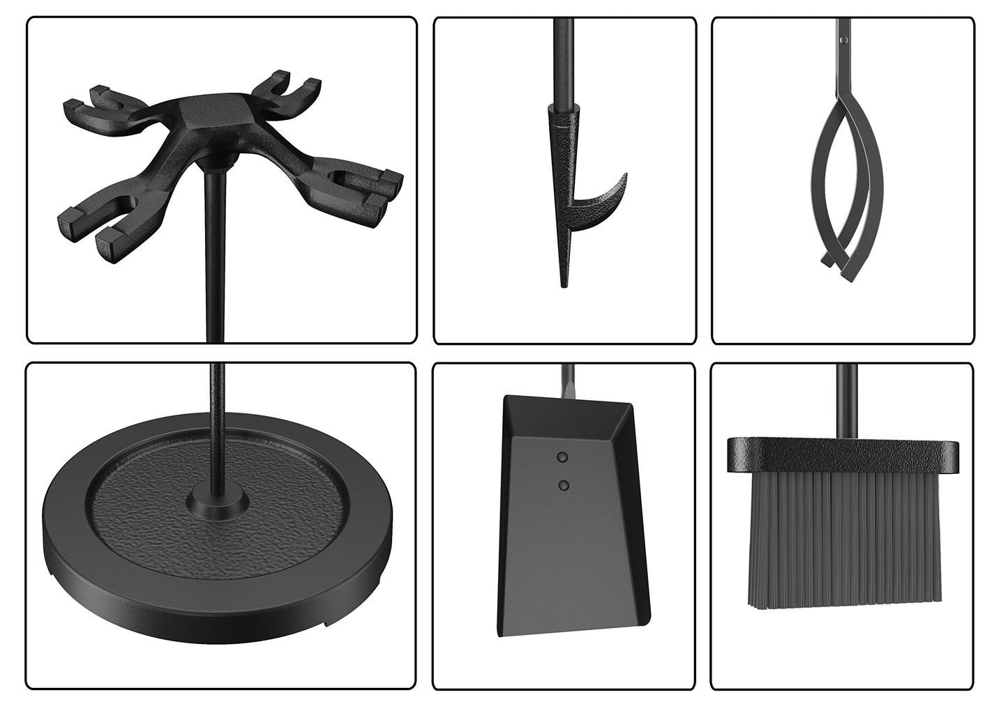 Fire Beauty Fireplace Tools Set 5 Pieces Wrought Iron Fire Place Pit Poker Holder 31" H (Black)