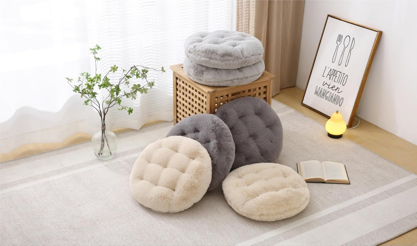 Volple Large Floor Pillow Meditation Cushion Round Floor Cushions for Adults,Luxury Faux Fur Thick Floor Pillows for Sitting Put in Living Room Balcony Outdoor Tatami（Beige）