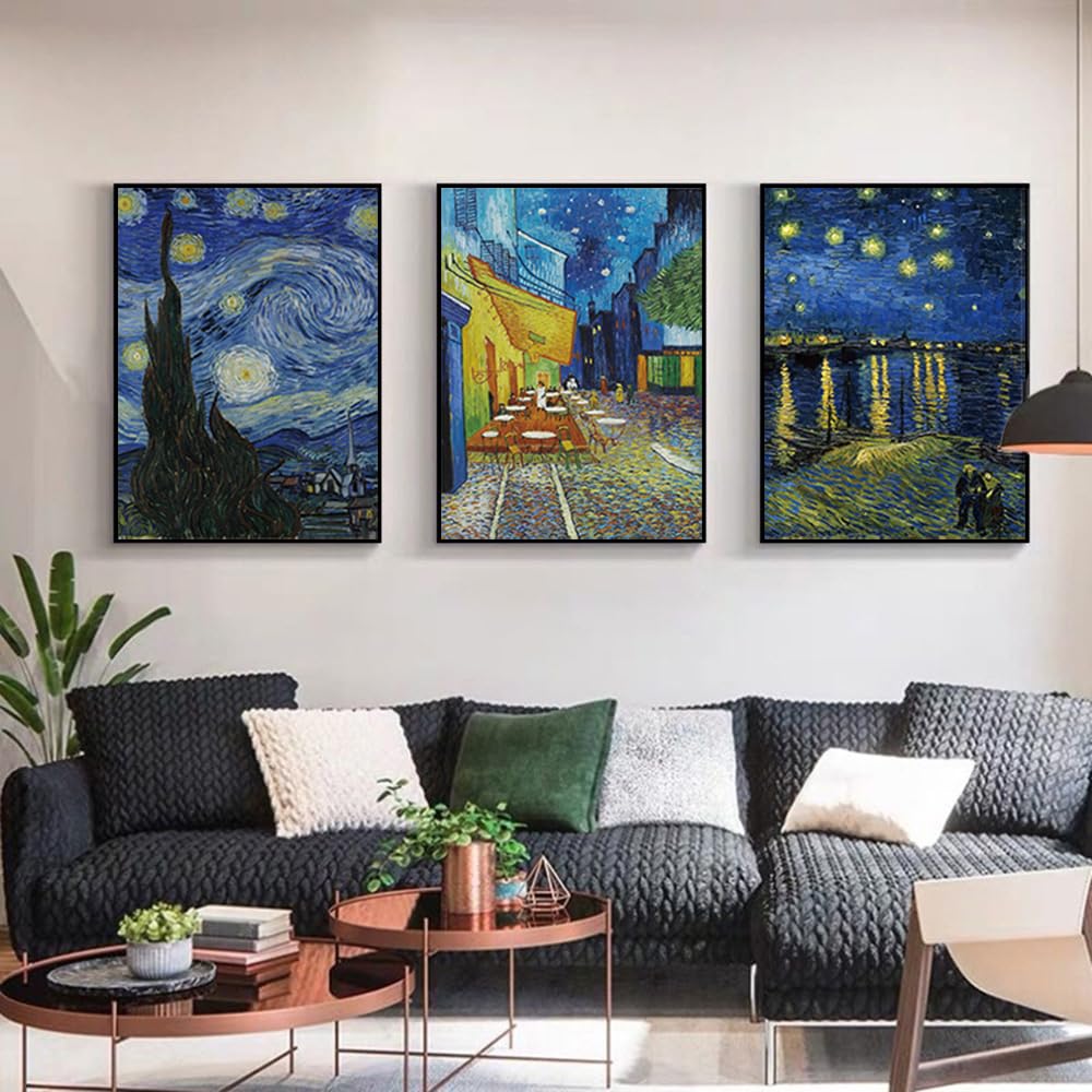 ARTFEB 3 Piece Canvas Wall Art,Classic Van Gogh Artwork Painting Reproduction,Starry Night Giclee Canvas Prints Wall Art for Home Office Decor
