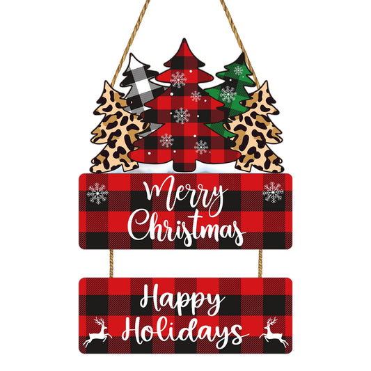 Christmas Decorations Indoor Door Decorations Buffalo Plaid Tree Wall Decor Merry Christmas Sign Wooden Front Door Hanger Happy Holidays Sign for Porch Wall Indoor Home Decor