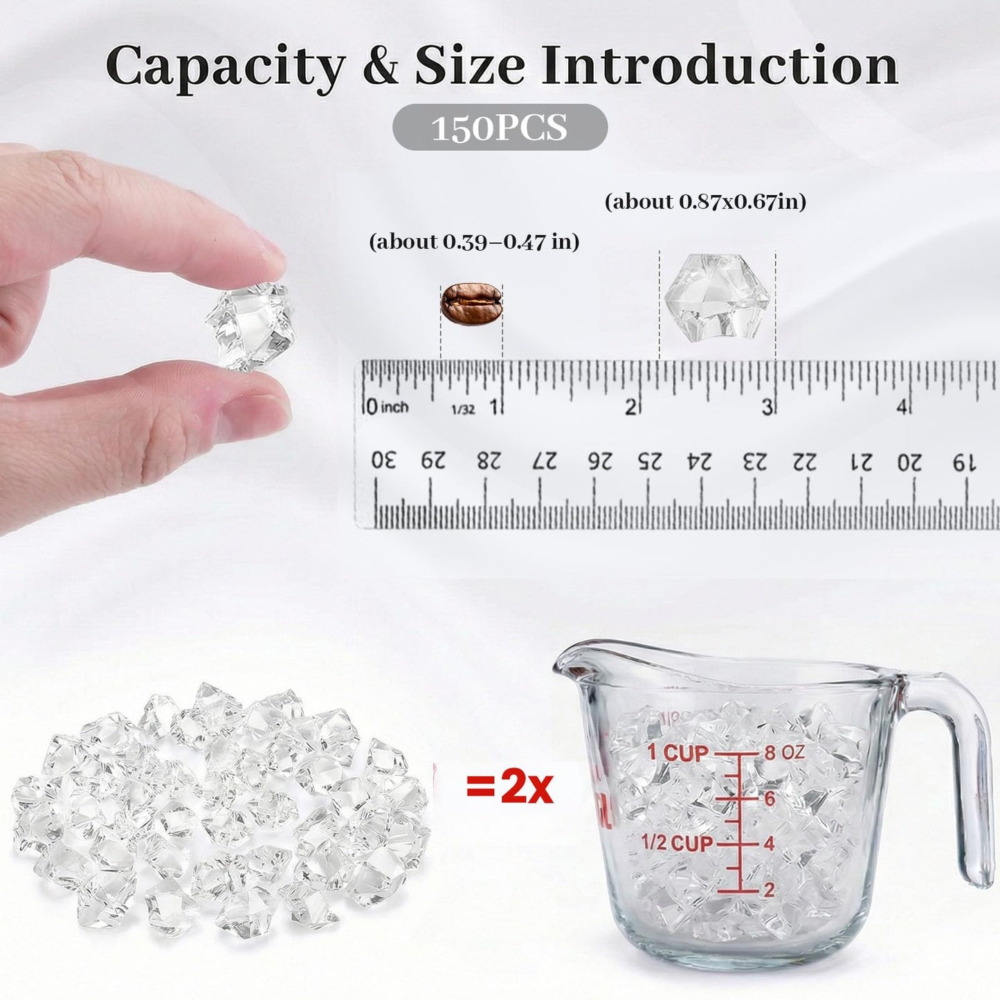 DomeStar Fake Ice, 150PCS Fake Diamonds, Plastic Diamonds Acrylic Rocks Vase Fillers for Centerpieces Wedding Party Table Scatter Food Display