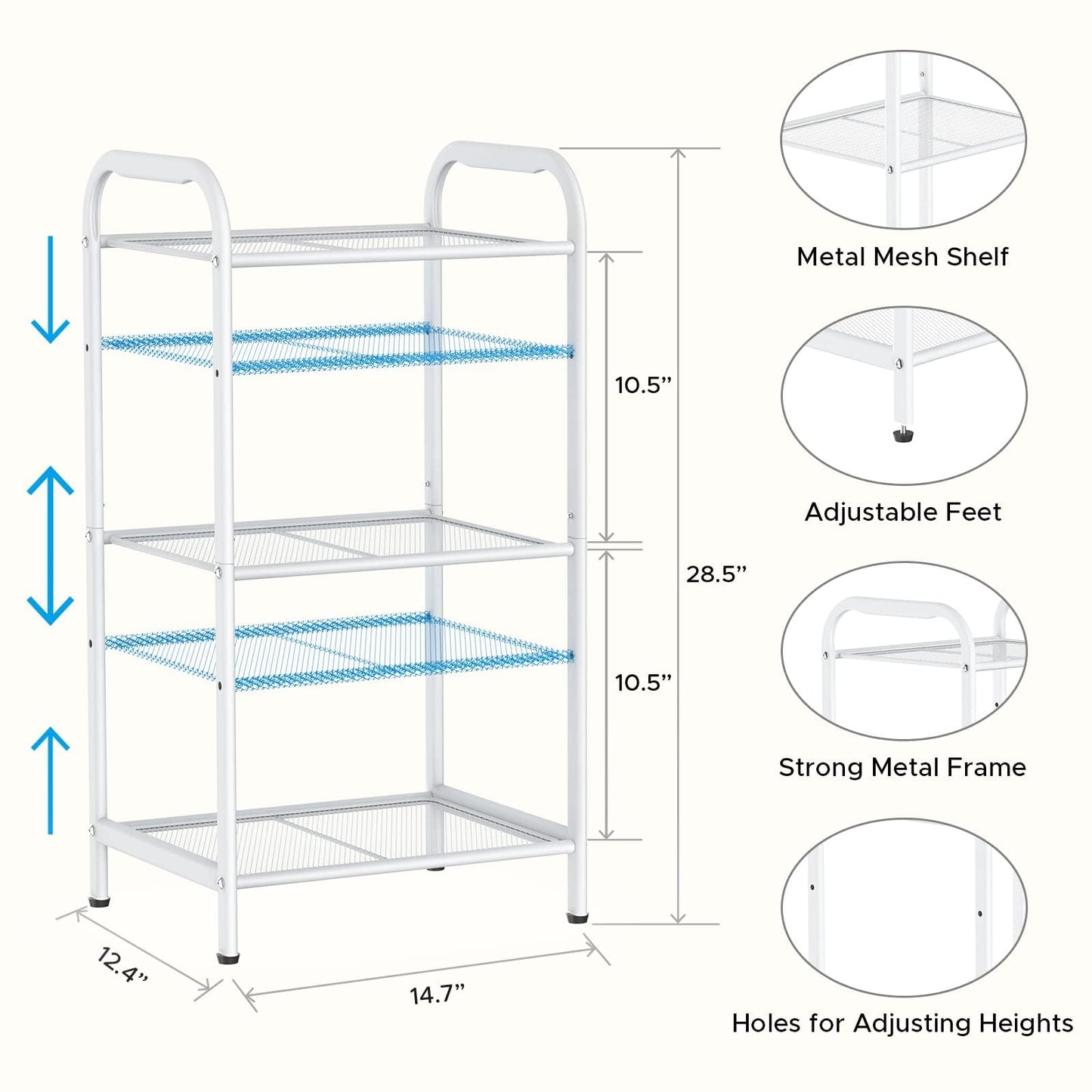 MAX Houser Storage Rack with Shelf,Industrial Style Extendable Plant Stand, Standing Shelf Units for Kitchen, Bathroom, Office,Living Room, Balcony, Kitchen (White, 3 Tier)
