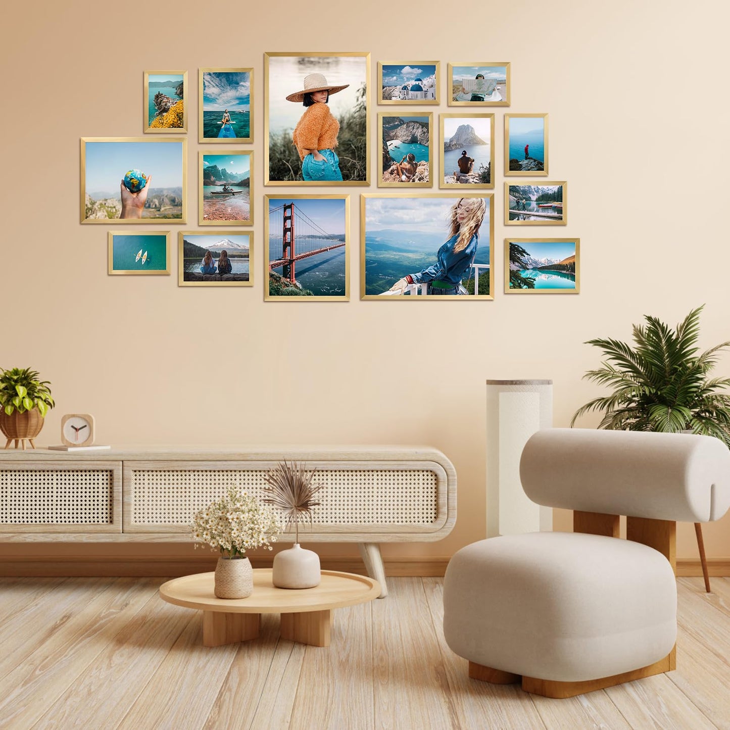 Giftgarden 16 Pack Gold Picture Frames for Multi Sizes Photos, Assorted Set Including Two 11x14, Two 8x10, Six 5x7, Six 4x6, Gallery Collage Frame for Wall or Tabletop Display