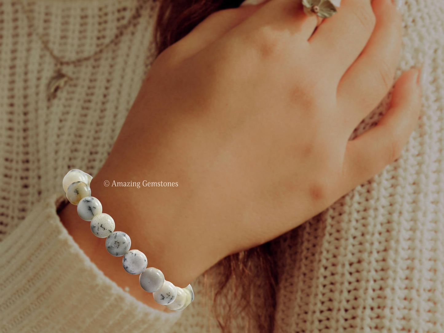 Amazing Gemstone Crystal Bracelet for Women Men's Gifts - Protection Healing Crystal Bracelet - 8mm Gemstone Beaded Stretchable Bracelet Pulseras Para Hombres Mujer Stocking Stuffers Mothers Day Gift (Dendrite Opal)